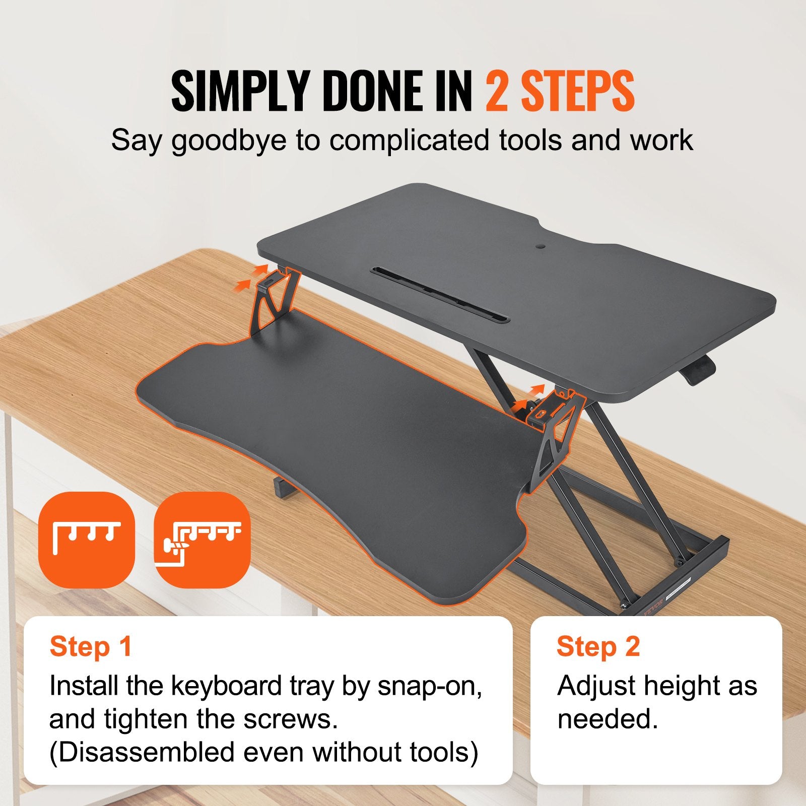 Standing Desk Converter, Two-Tier Stand up Desk Riser, 800 mm Large Sit to Stand Desk Converter,140-510 mm Adjustable Height, for Monitor, Keyboard & Accessories Used in Home Office