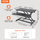 Desk Accessories: VEVOR Standing Desk Converter, Two-Tier Stand up Desk Riser, 800 mm Large Sit to Stand Desk Converter,140-510 mm Adjustable Height, for Monitor, Keyboard & Accessories Used in Home Office
