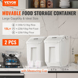Food Storage: VEVOR Ingredient Storage Bin, 2 x 15L Dispenser Bin with 2 Measuring Cups, Attachable Casters and Airtight Lid, 2 Pcs/Set Dog Pet Food Storage Container, PP Material Kitchen Rice Cereal Flour Bin