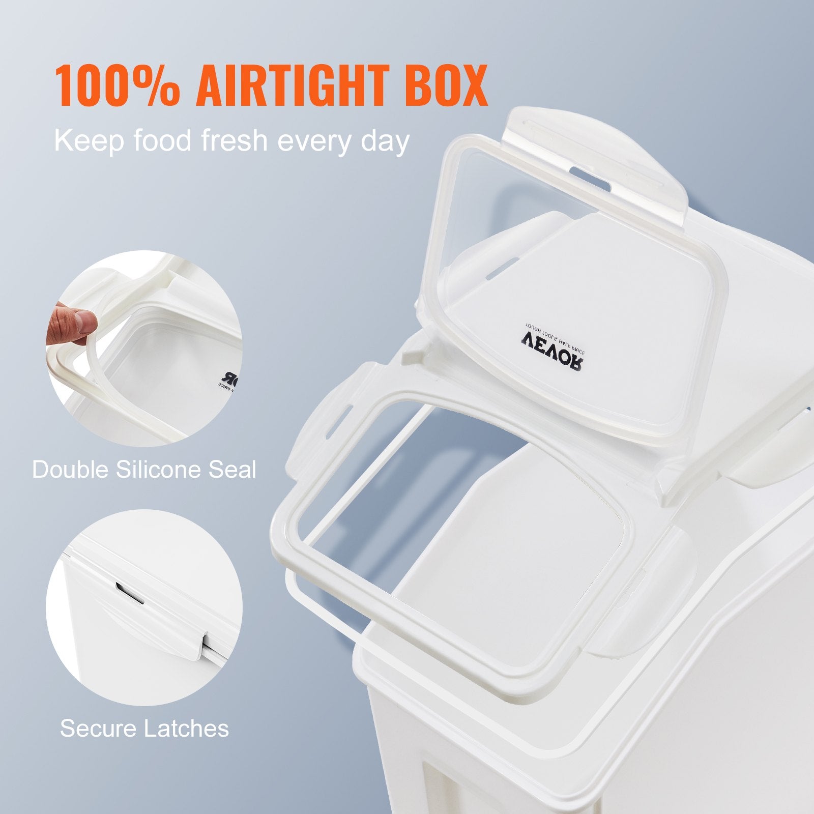 Food Storage: VEVOR Ingredient Storage Bin, 2 x 15L Dispenser Bin with 2 Measuring Cups, Attachable Casters and Airtight Lid, 2 Pcs/Set Dog Pet Food Storage Container, PP Material Kitchen Rice Cereal Flour Bin