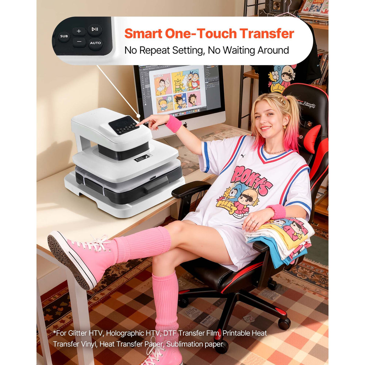 Auto Heat Press Machine, 38 x 38 cm, T-Shirt Press Machine with Auto Release and Adjustable Pressure, Digital Display, Rapid Heating, for Sublimation, Vinyl, Heat Transfer Projects, White
