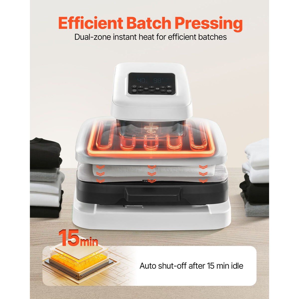 Auto Heat Press Machine, 38 x 38 cm, T-Shirt Press Machine with Auto Release and Adjustable Pressure, Digital Display, Rapid Heating, for Sublimation, Vinyl, Heat Transfer Projects, White