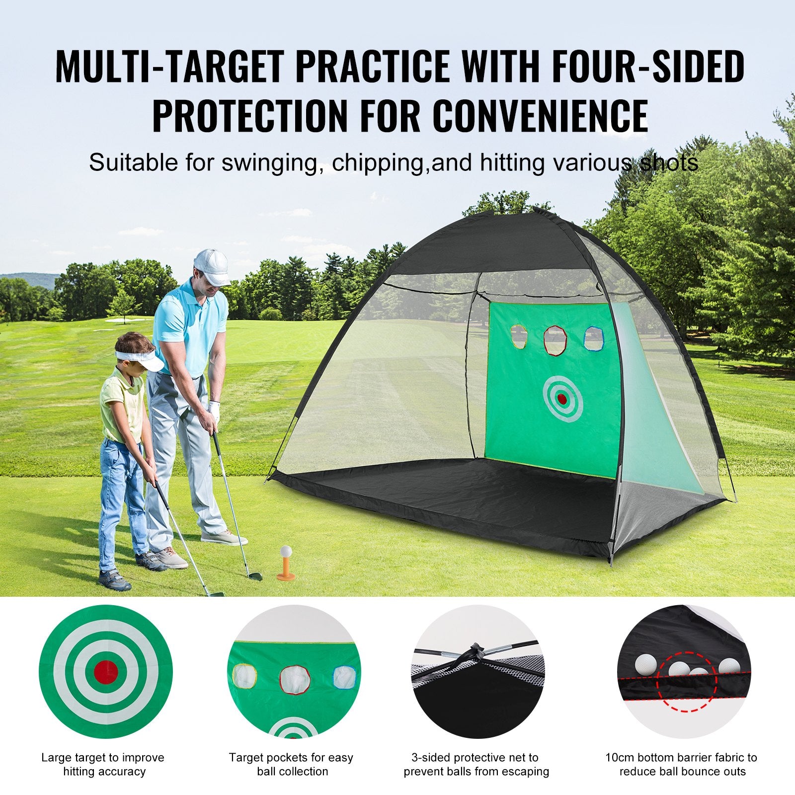 Golf Net, 10x7ft All in 1 Practice Net, Indoor Outdoor Home Golf Swing Training, Golf Hitting Aid Net with Target/Turf Mats/Balls/Tee/Golf Club/Bag, for Backyard Driving Chipping, Gift for Men