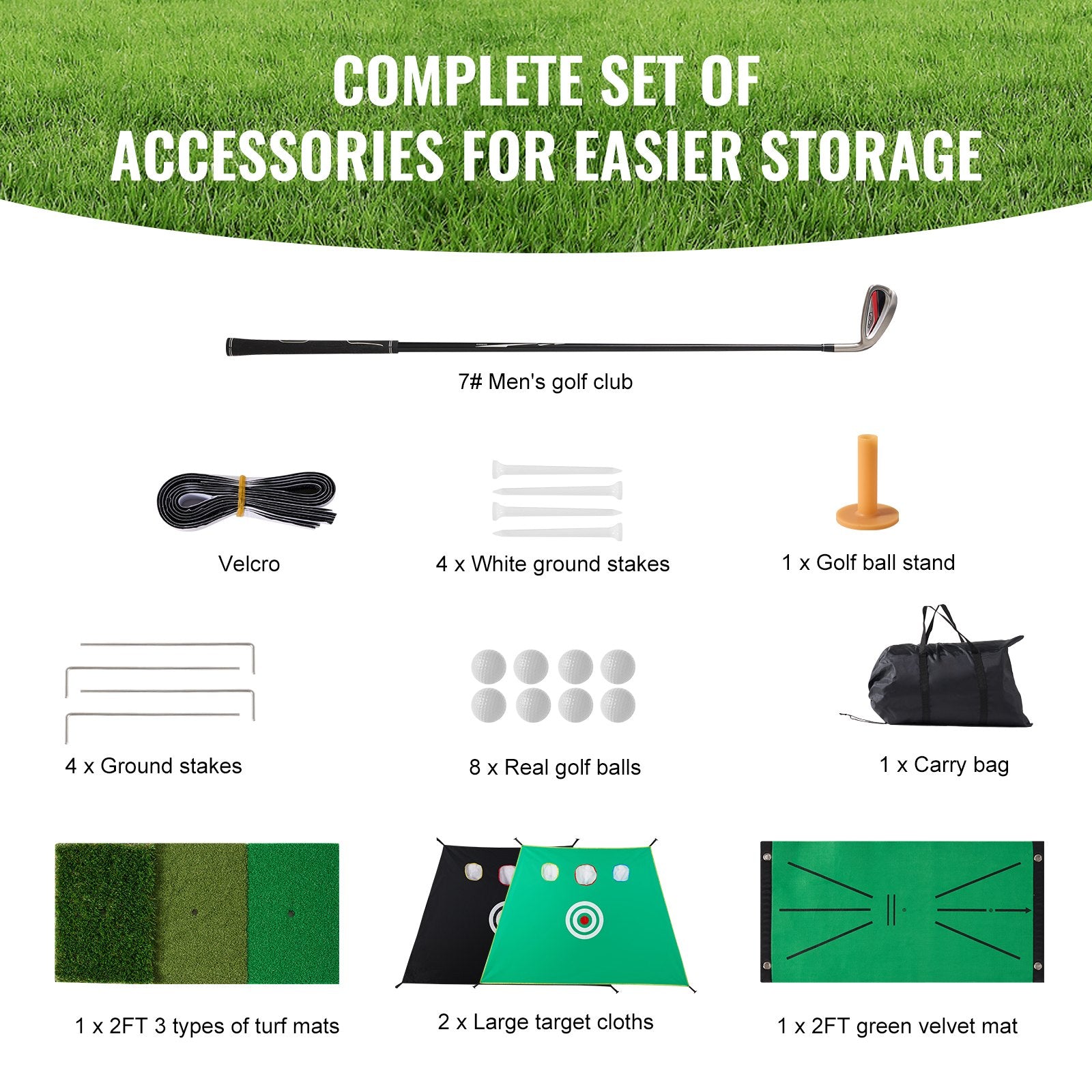 Golf Net, 10x7ft All in 1 Practice Net, Indoor Outdoor Home Golf Swing Training, Golf Hitting Aid Net with Target/Turf Mats/Balls/Tee/Golf Club/Bag, for Backyard Driving Chipping, Gift for Men