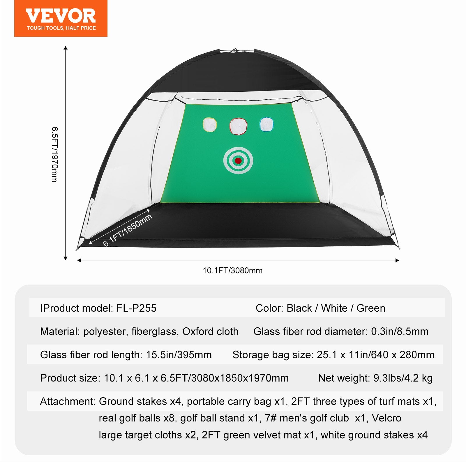 Golf Net, 10x7ft All in 1 Practice Net, Indoor Outdoor Home Golf Swing Training, Golf Hitting Aid Net with Target/Turf Mats/Balls/Tee/Golf Club/Bag, for Backyard Driving Chipping, Gift for Men