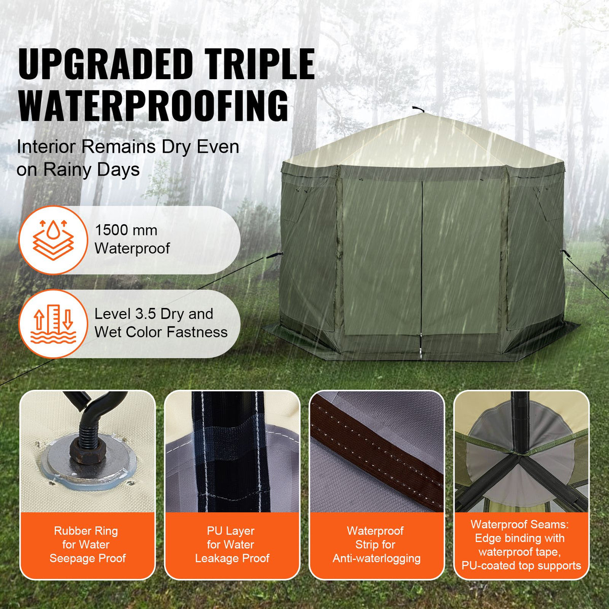 Pop Up Gazebo Tent, Pop-Up Screen Tent 6 Sided Canopy Sun Shelter with 6 Removable Privacy Wind Cloths & Mesh Windows, 10x10FT Quick Set Screen Tent with Mosquito Netting, Army Green