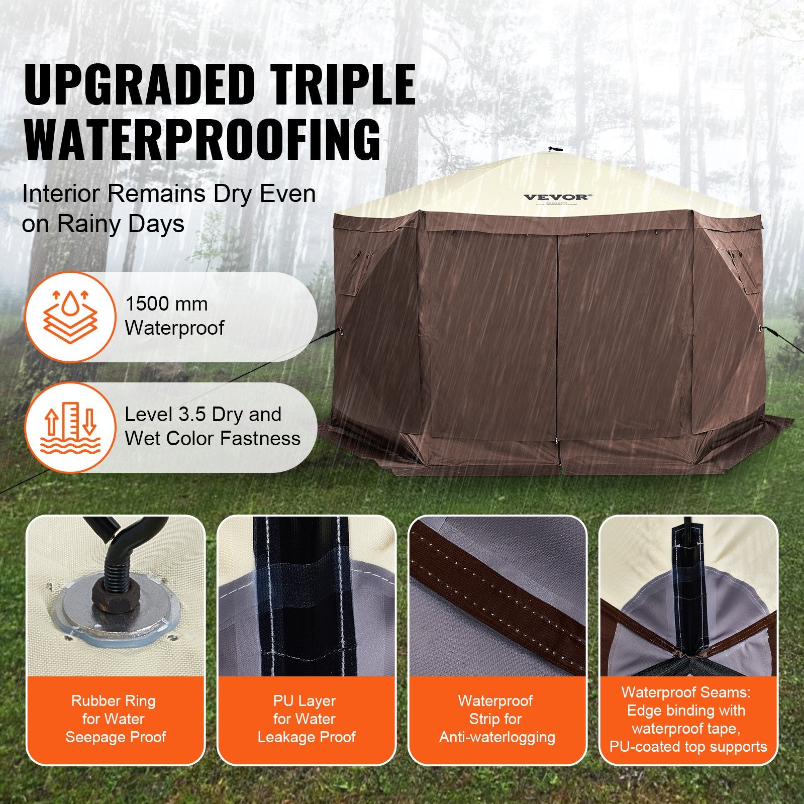 Tents: VEVOR Pop Up Gazebo Tent, Pop-Up Screen Tent 6 Sided Canopy Sun Shelter with 6 Removable Privacy Wind Cloths & Mesh Windows, 11.5x11.5FT Quick Set Screen Tent with Mosquito Netting, Brown