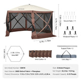 Tents: VEVOR Pop Up Gazebo Tent, Pop-Up Screen Tent 6 Sided Canopy Sun Shelter with 6 Removable Privacy Wind Cloths & Mesh Windows, 11.5x11.5FT Quick Set Screen Tent with Mosquito Netting, Brown