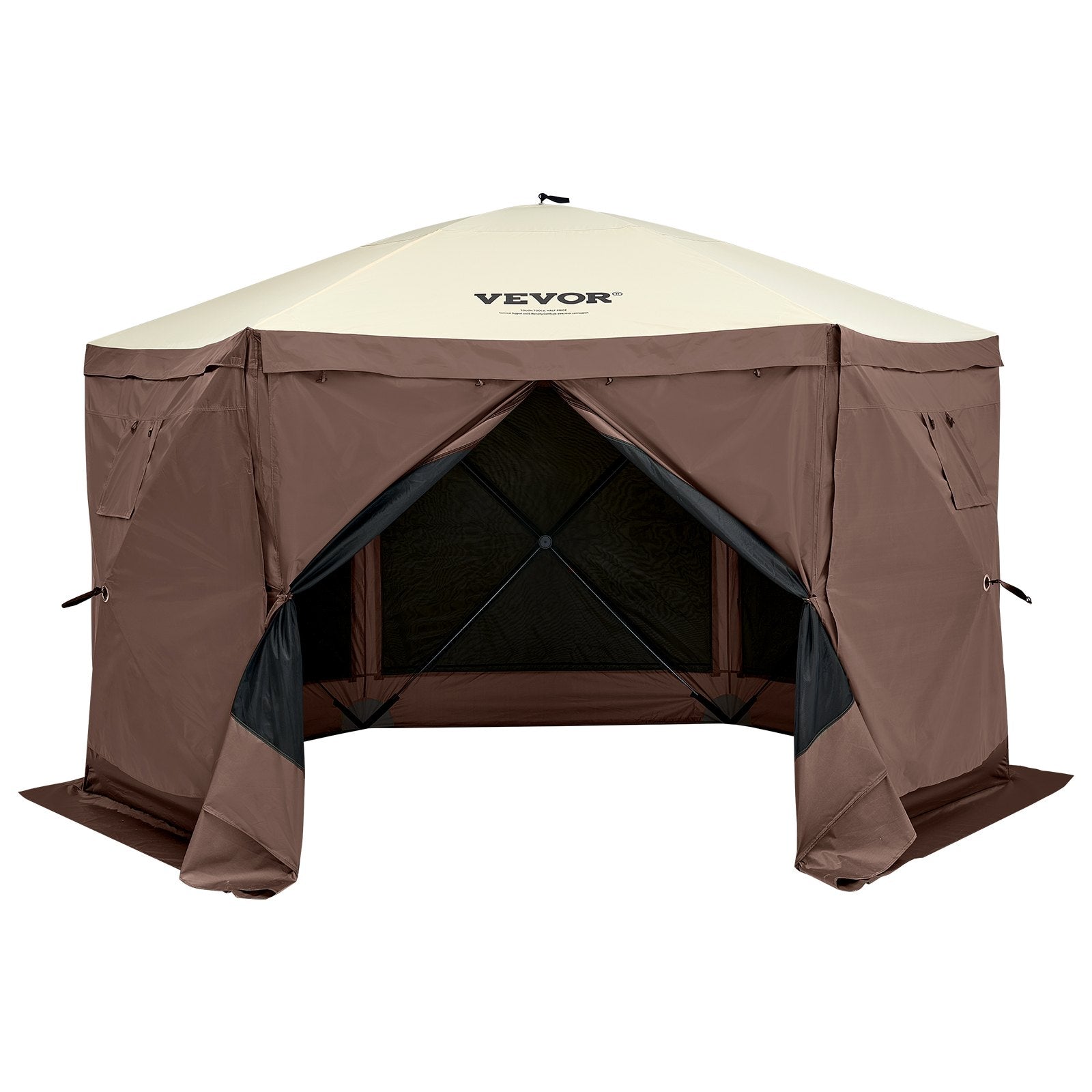 Tents: VEVOR Pop Up Gazebo Tent, Pop-Up Screen Tent 6 Sided Canopy Sun Shelter with 6 Removable Privacy Wind Cloths & Mesh Windows, 11.5x11.5FT Quick Set Screen Tent with Mosquito Netting, Brown