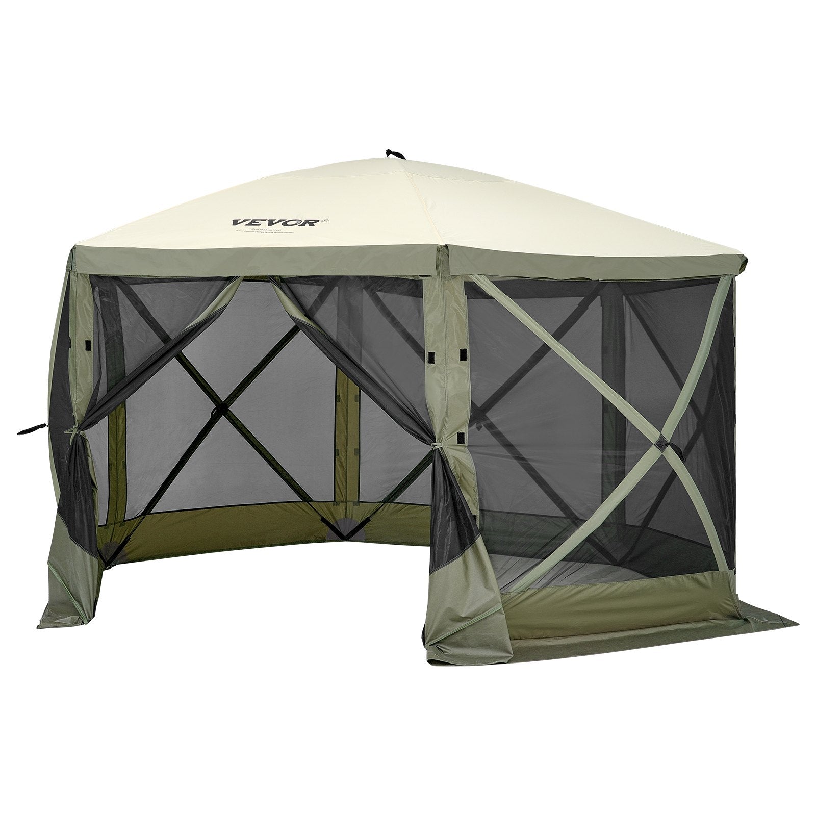 Tents: VEVOR Pop Up Gazebo Tent, Pop-Up Screen Tent 6 Sided Canopy Sun Shelter with 6 Removable Privacy Wind Cloths & Mesh Windows, 12x12FT Quick Set Screen Tent with Mosquito Netting, Army Green