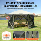 Tents: VEVOR Pop Up Gazebo Tent, Pop-Up Screen Tent 6 Sided Canopy Sun Shelter with 6 Removable Privacy Wind Cloths & Mesh Windows, 12x12FT Quick Set Screen Tent with Mosquito Netting, Army Green