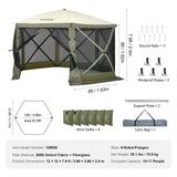 Tents: VEVOR Pop Up Gazebo Tent, Pop-Up Screen Tent 6 Sided Canopy Sun Shelter with 6 Removable Privacy Wind Cloths & Mesh Windows, 12x12FT Quick Set Screen Tent with Mosquito Netting, Army Green