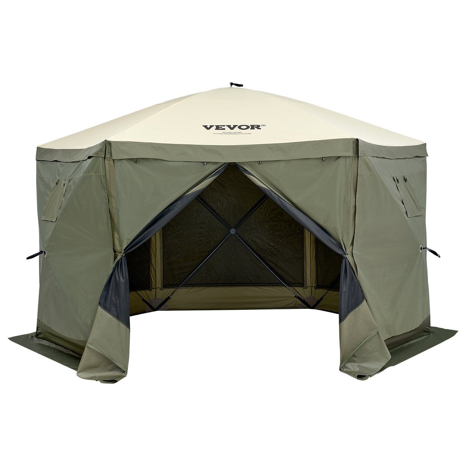 Tents: VEVOR Pop Up Gazebo Tent, Pop-Up Screen Tent 6 Sided Canopy Sun Shelter with 6 Removable Privacy Wind Cloths & Mesh Windows, 12x12FT Quick Set Screen Tent with Mosquito Netting, Army Green