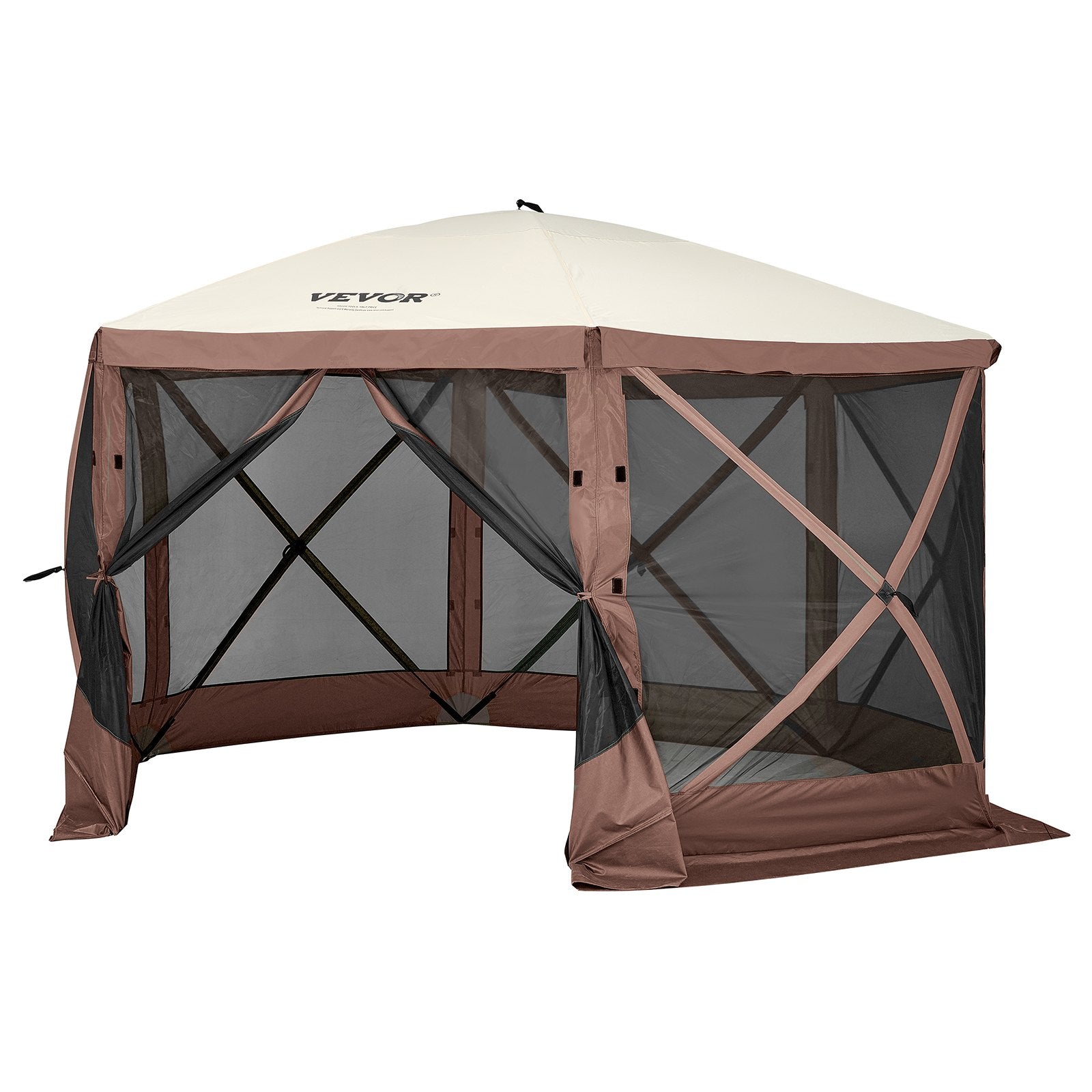 Tents: VEVOR Pop Up Gazebo Tent, Pop-Up Screen Tent 6 Sided Canopy Sun Shelter with 6 Removable Privacy Wind Cloths & Mesh Windows, 12.5x12.5FT Quick Set Screen Tent with Mosquito Netting, Brown