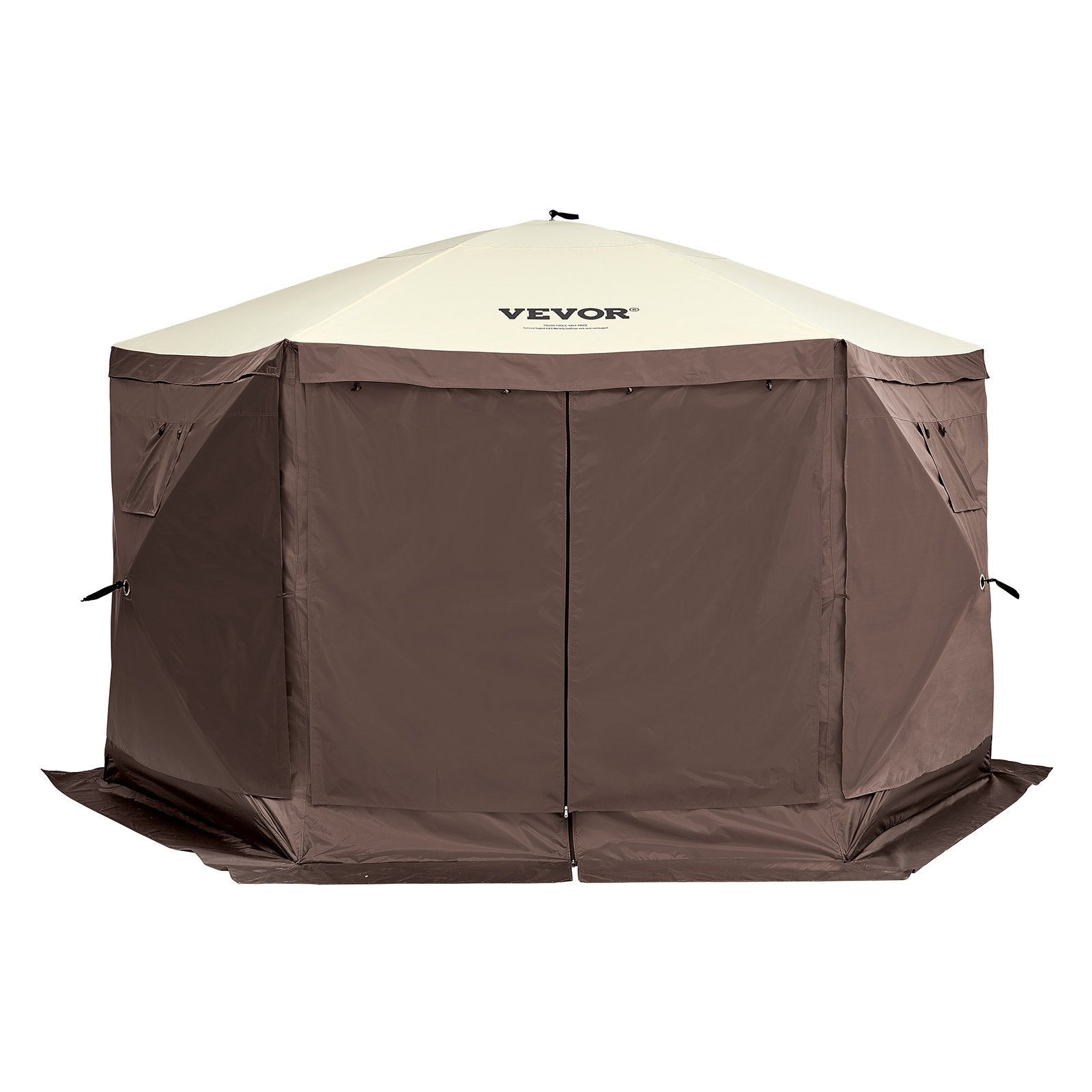 Tents: VEVOR Pop Up Gazebo Tent, Pop-Up Screen Tent 6 Sided Canopy Sun Shelter with 6 Removable Privacy Wind Cloths & Mesh Windows, 12.5x12.5FT Quick Set Screen Tent with Mosquito Netting, Brown