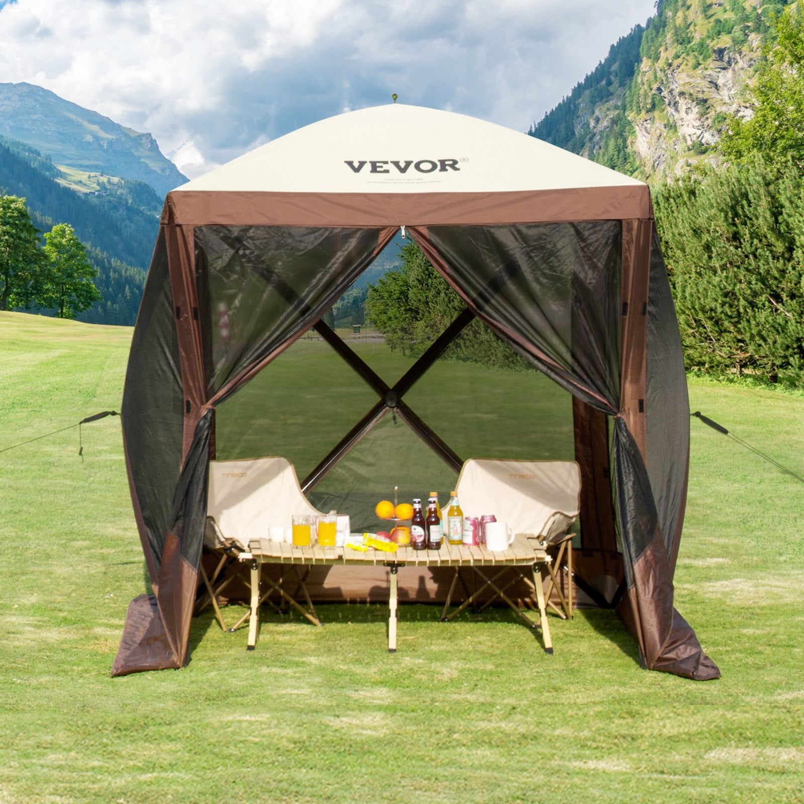 Tents: VEVOR Pop Up Gazebo Tent, Pop-Up Screen Tent 4 Sided Canopy Sun Shelter with 4 Removable Privacy Wind Cloths & Mesh Windows, 6x6FT Quick Set Screen Tent with Mosquito Netting, Brown