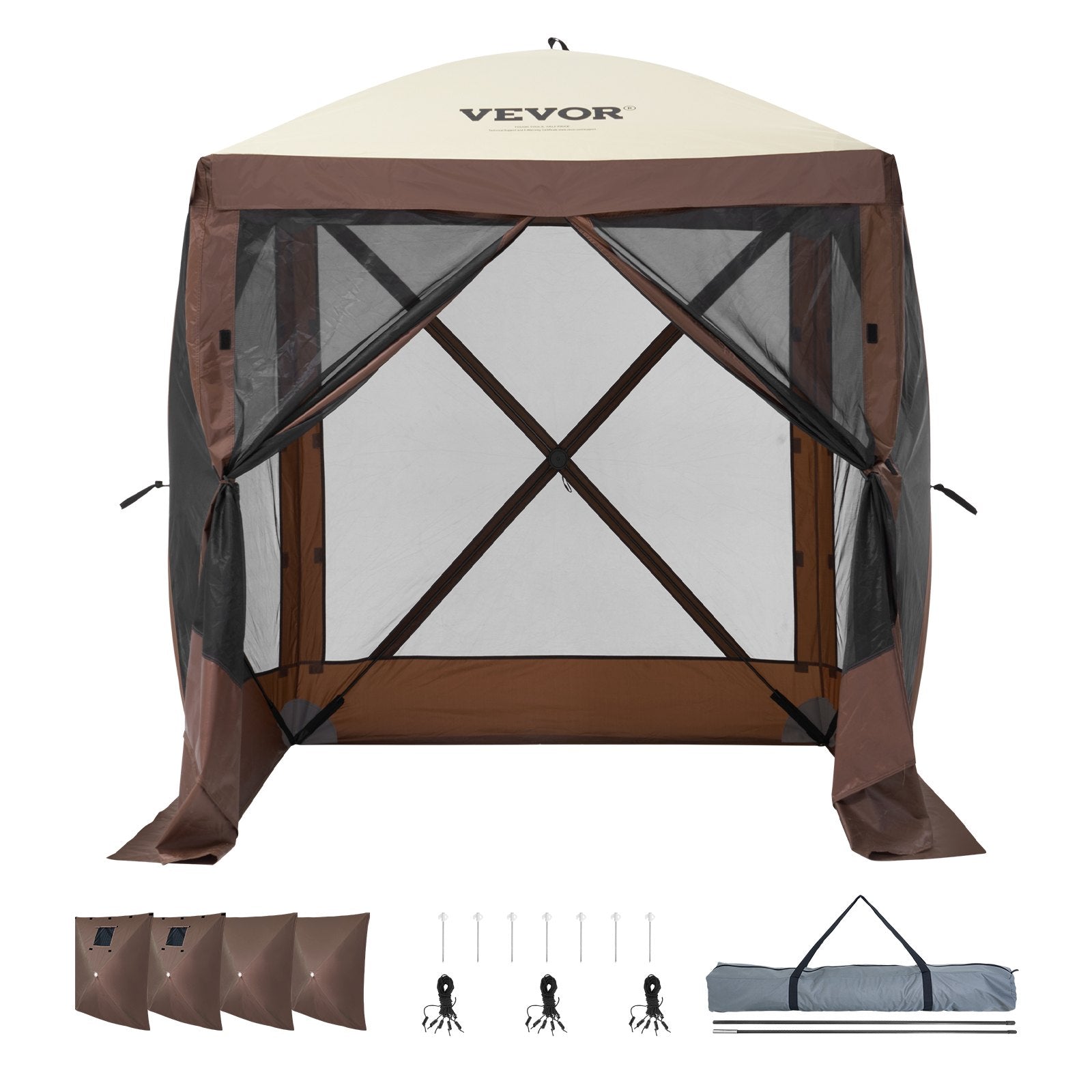 Tents: VEVOR Pop Up Gazebo Tent, Pop-Up Screen Tent 4 Sided Canopy Sun Shelter with 4 Removable Privacy Wind Cloths & Mesh Windows, 6x6FT Quick Set Screen Tent with Mosquito Netting, Brown