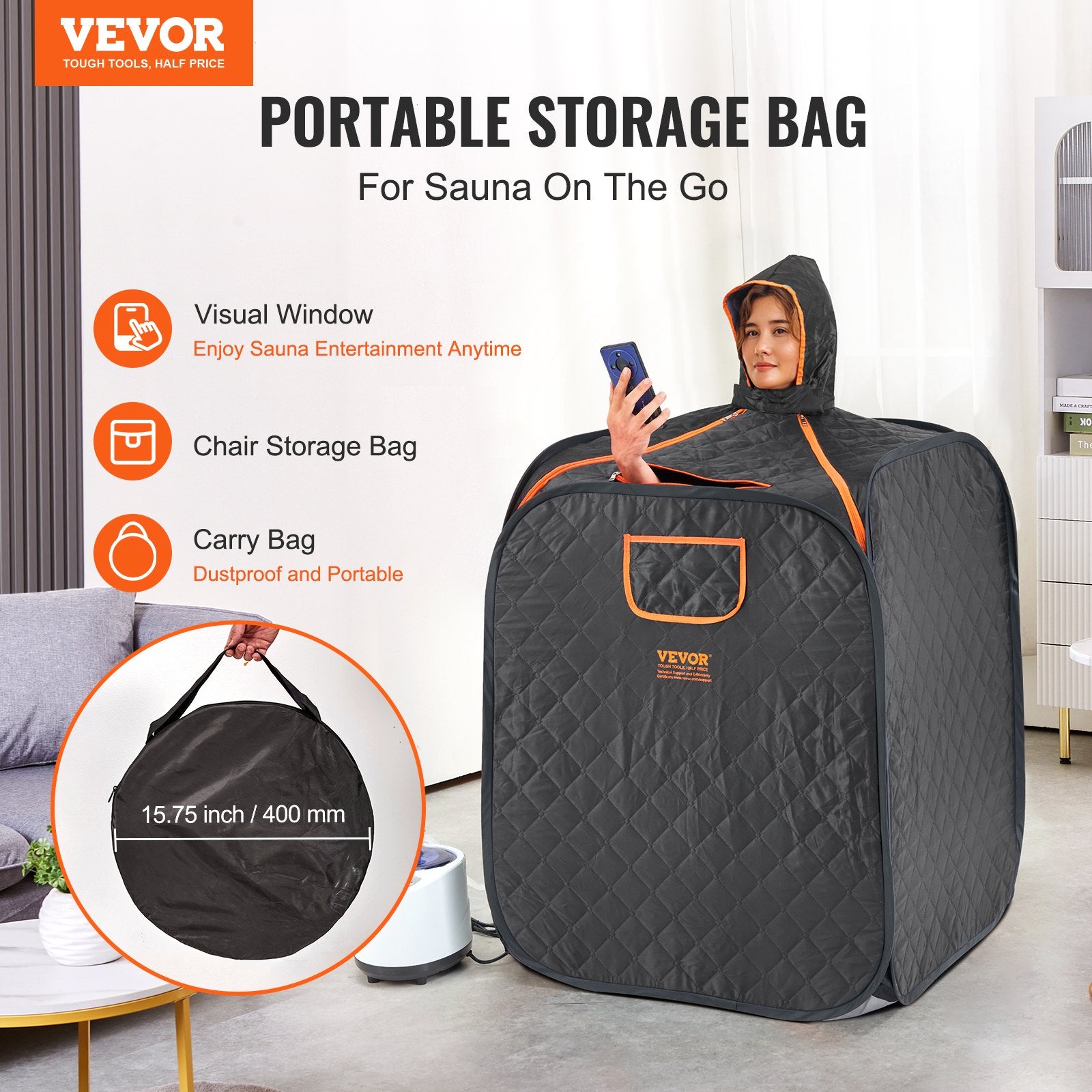 Portable Steam Sauna Tent 1000W Personal Spa Loss Weight Detox Therapy, 800x800x1000 mm