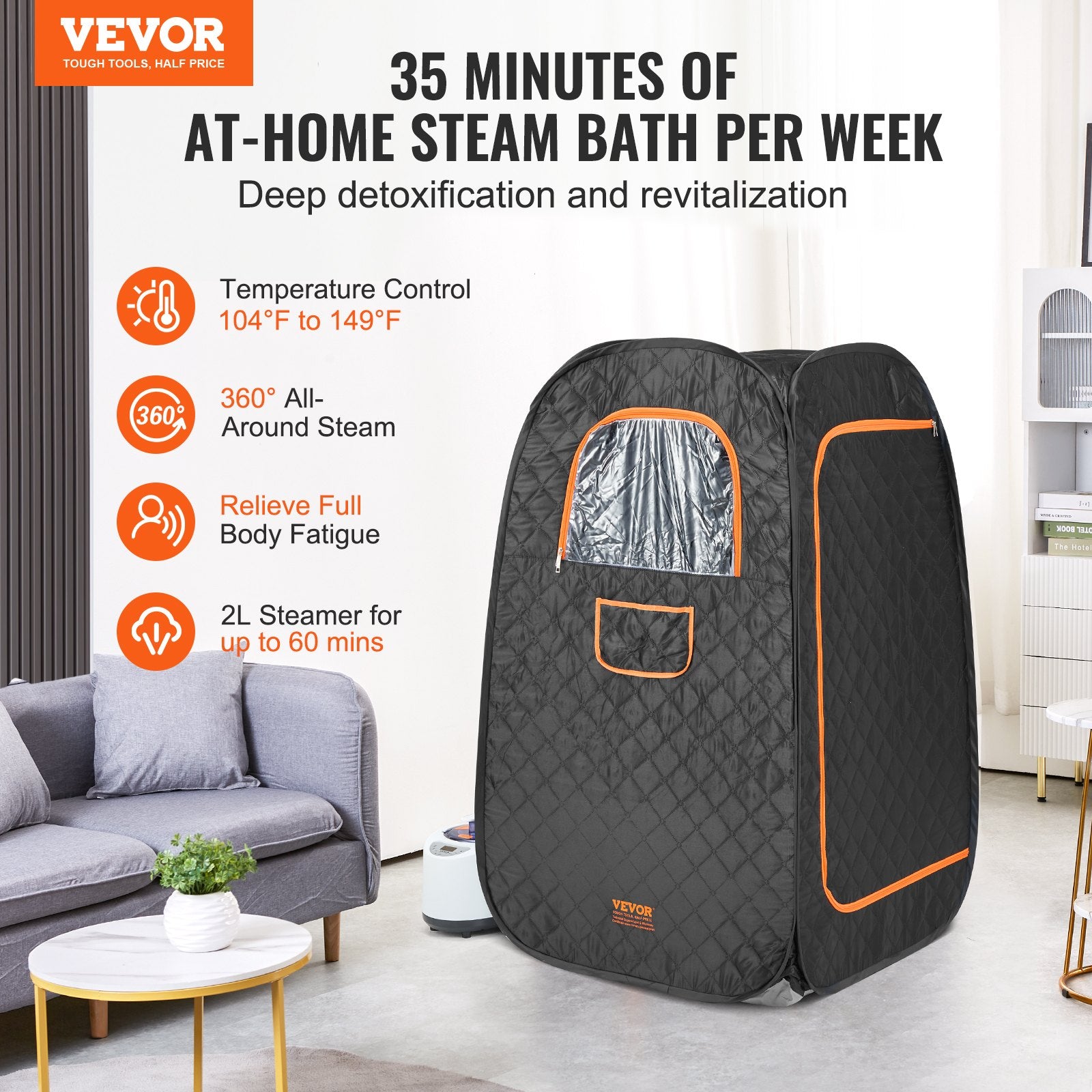 Outdoor Sofas & Lounge Sets: VEVOR 1000W Personal Steam Sauna Tent Loss Weight Detox Therapy Spa Compact, 800 x 800 x 1330 mm