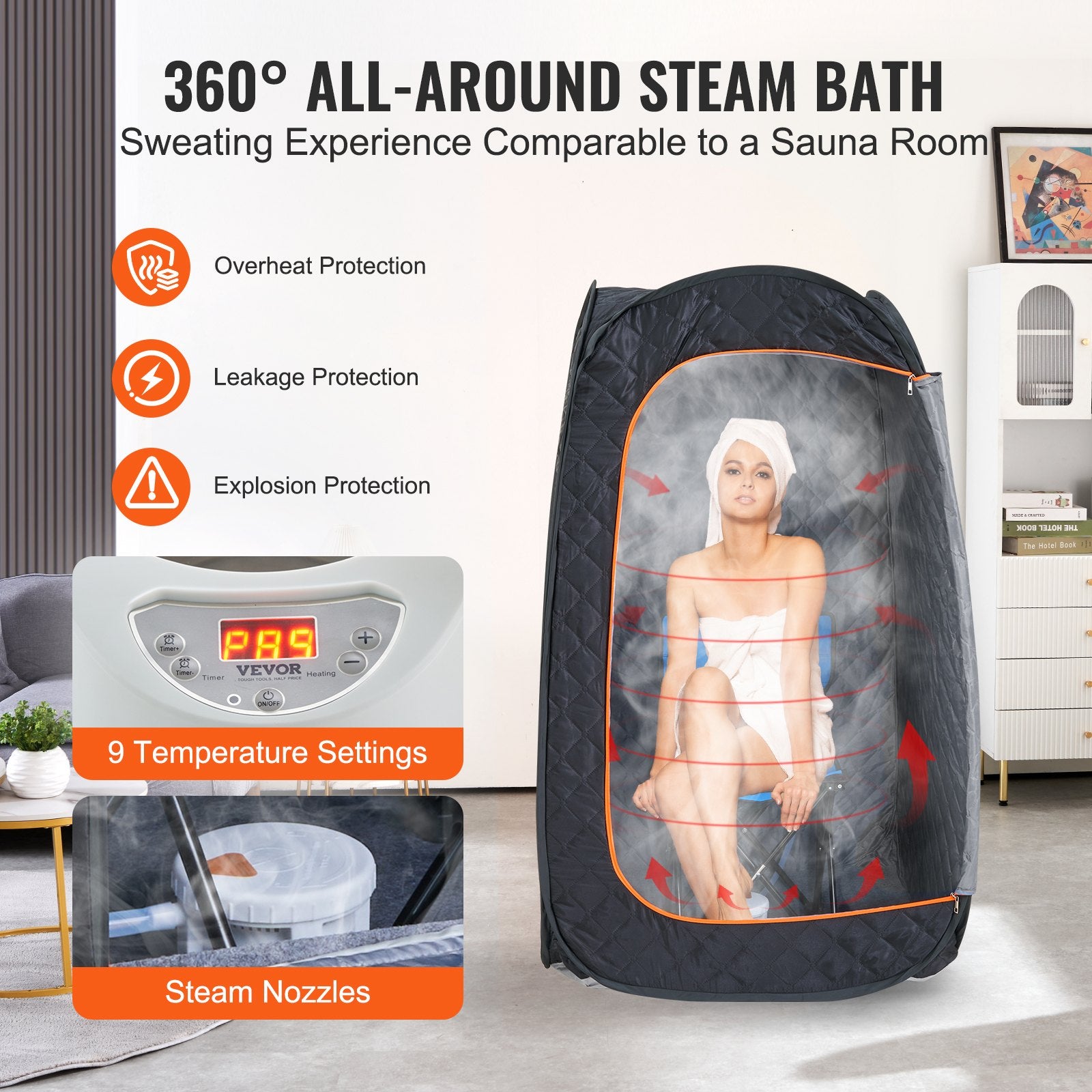 Outdoor Sofas & Lounge Sets: VEVOR 1000W Personal Steam Sauna Tent Loss Weight Detox Therapy Spa Compact, 800 x 800 x 1330 mm
