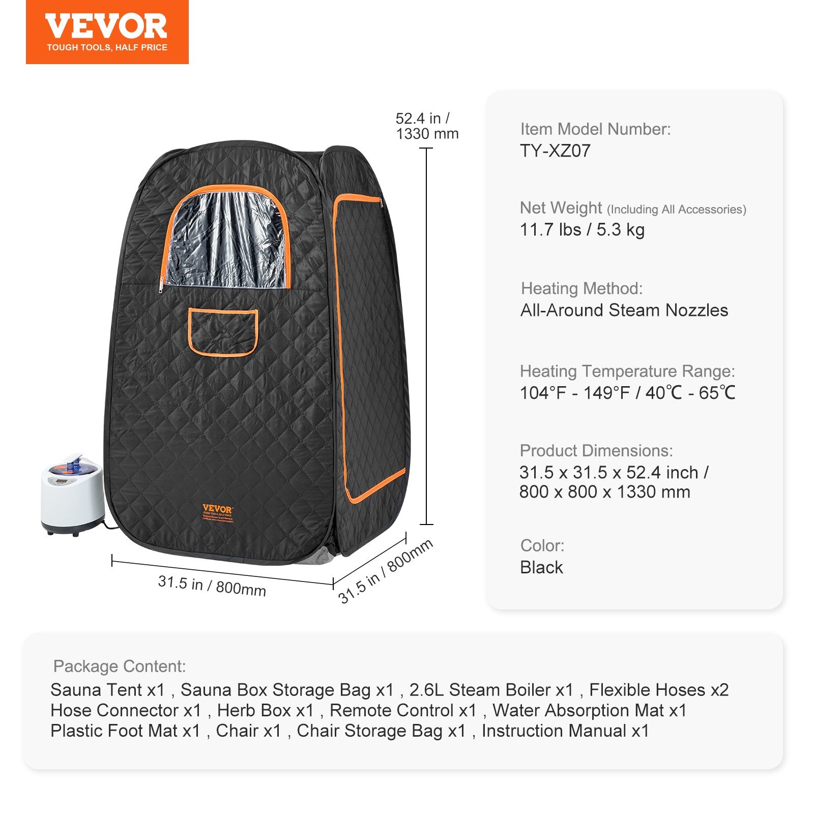 Outdoor Sofas & Lounge Sets: VEVOR 1000W Personal Steam Sauna Tent Loss Weight Detox Therapy Spa Compact, 800 x 800 x 1330 mm