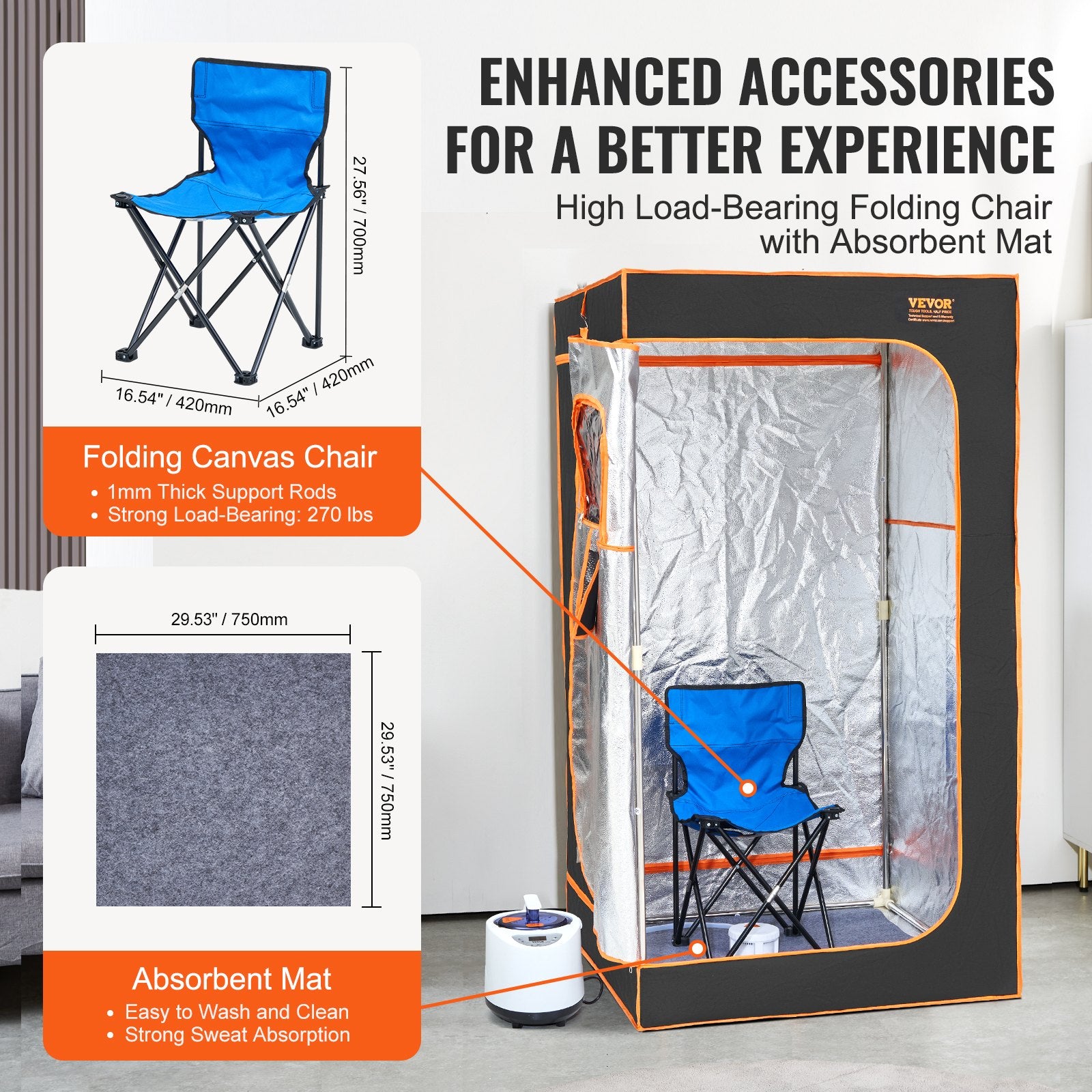 Outdoor Sofas & Lounge Sets: VEVOR Portable Steam Sauna Tent Full Size 1000W Personal Sauna Blanket W/ Chair, 880 x 880 x 1600 mm