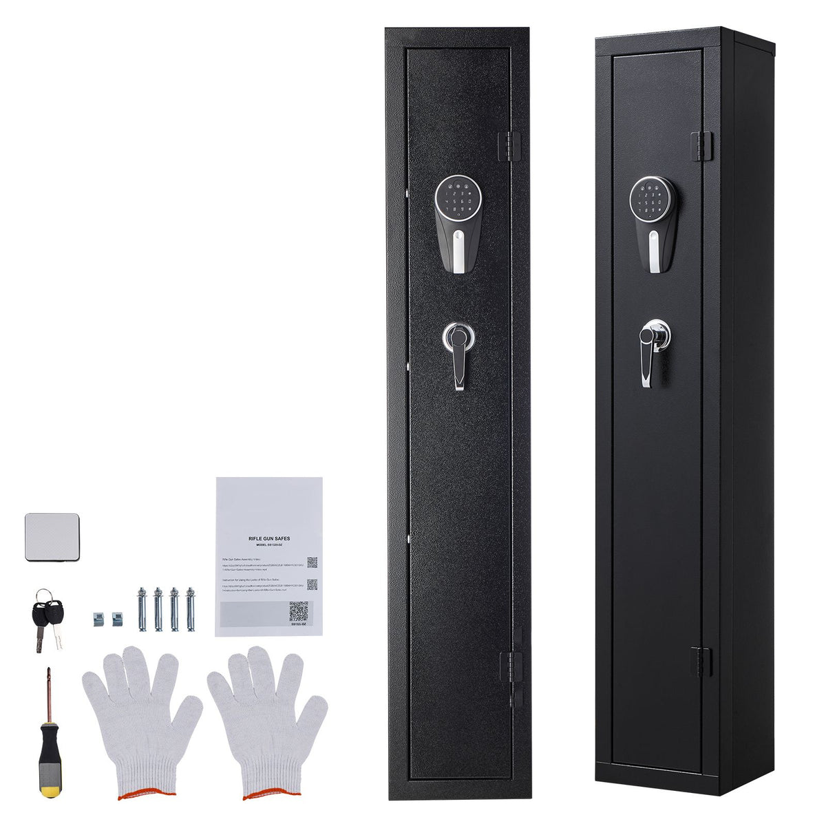Gun Safe, Heavy Duty Cold-Rolled Steel Fireproof Rifle Cabinet with Digital Keypad & Key, Large Long Gun Cabinet with Magazine and LED Lighting, Adjustable Racks for Rifles, Pistols, Shotgun