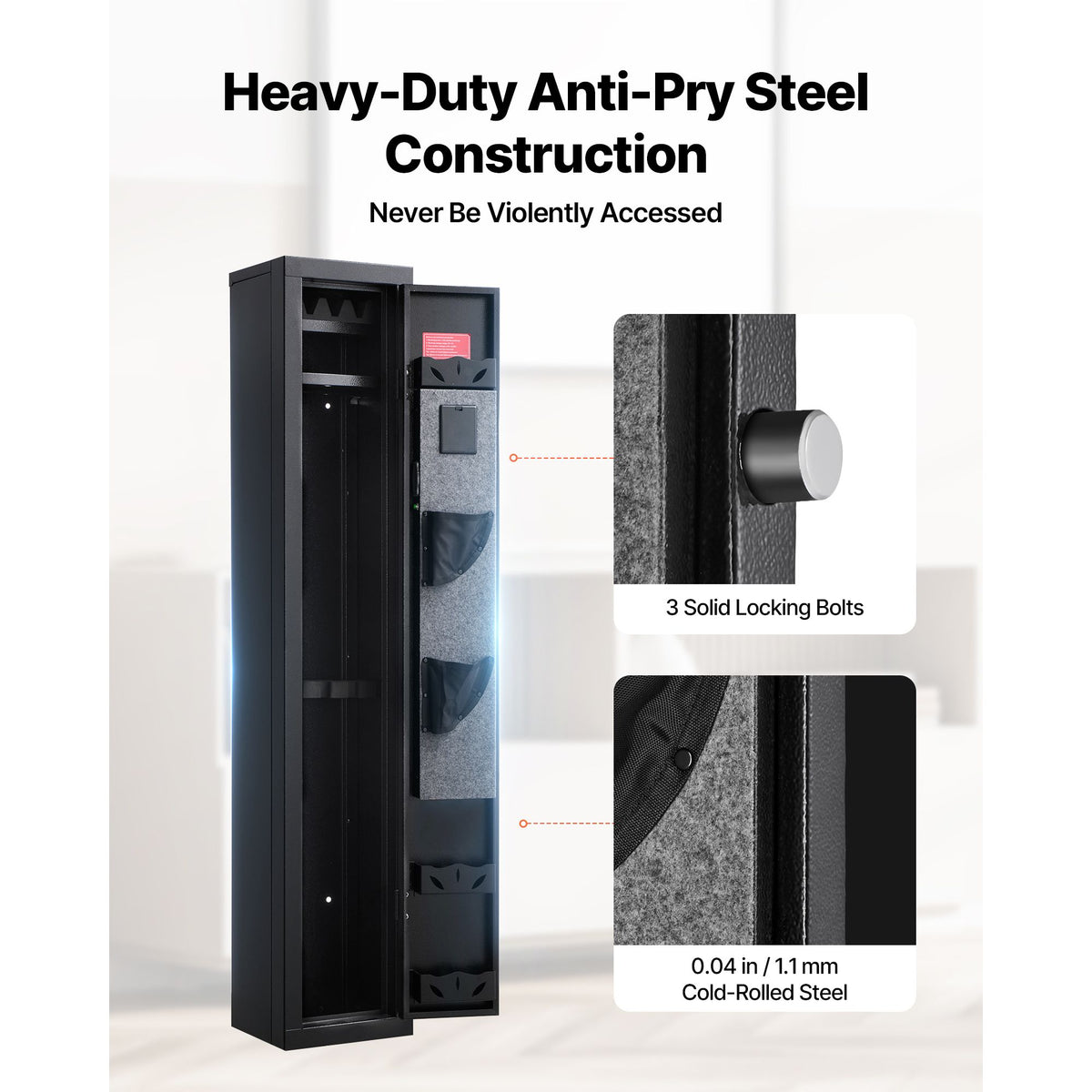 Gun Safe, Heavy Duty Cold-Rolled Steel Fireproof Rifle Cabinet with Digital Keypad & Key, Large Long Gun Cabinet with Magazine and LED Lighting, Adjustable Racks for Rifles, Pistols, Shotgun