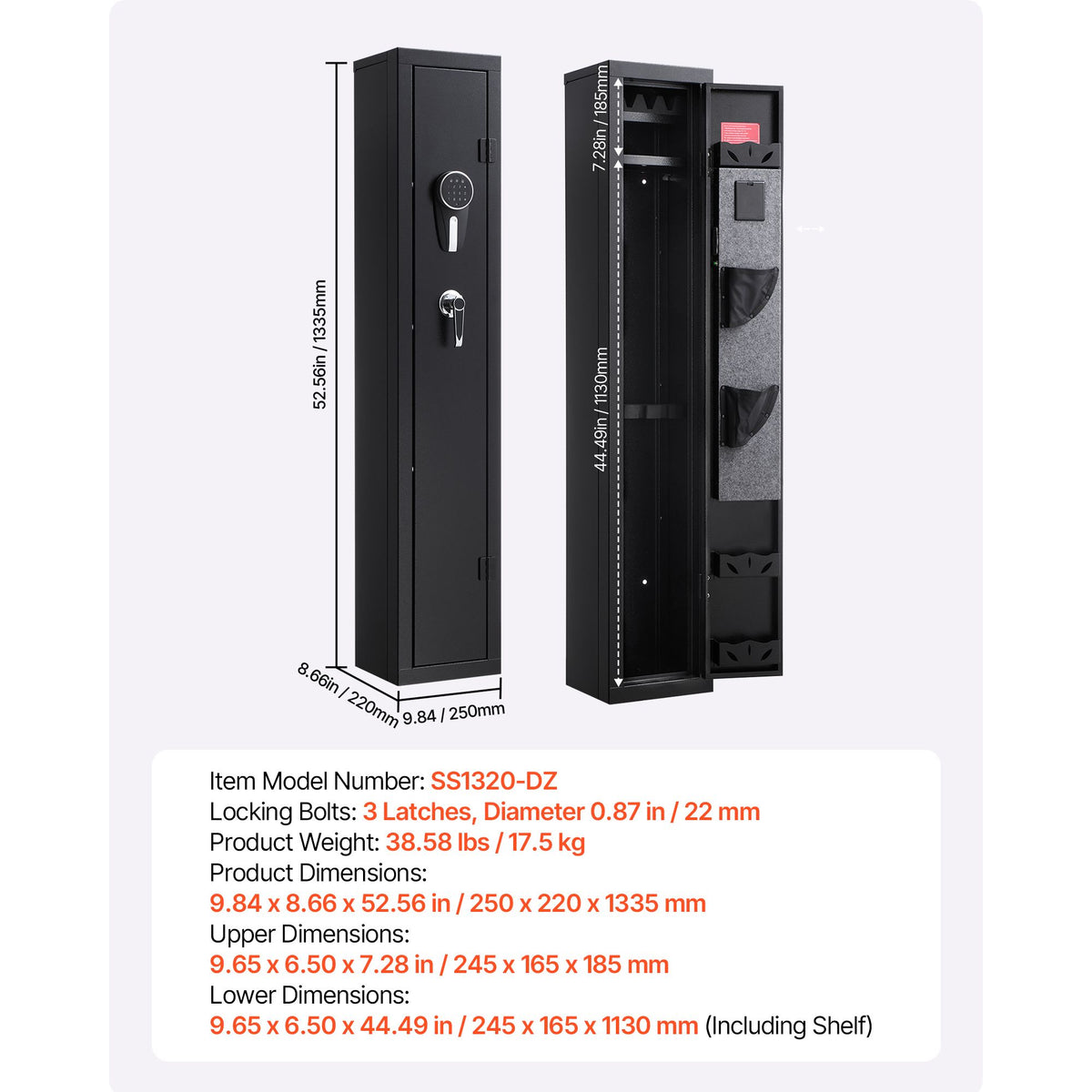Gun Safe, Heavy Duty Cold-Rolled Steel Fireproof Rifle Cabinet with Digital Keypad & Key, Large Long Gun Cabinet with Magazine and LED Lighting, Adjustable Racks for Rifles, Pistols, Shotgun