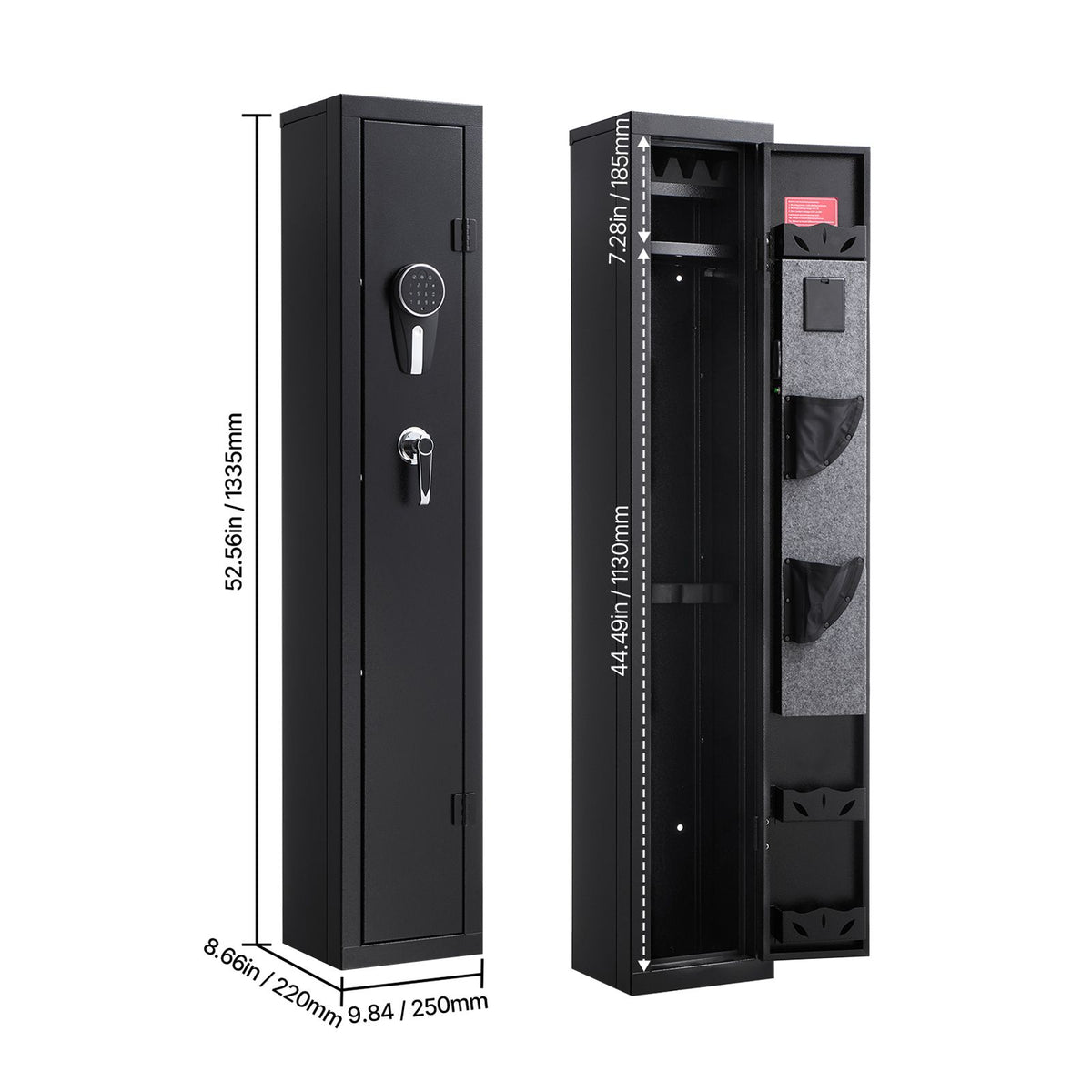 Gun Safe, Heavy Duty Cold-Rolled Steel Fireproof Rifle Cabinet with Digital Keypad & Key, Large Long Gun Cabinet with Magazine and LED Lighting, Adjustable Racks for Rifles, Pistols, Shotgun