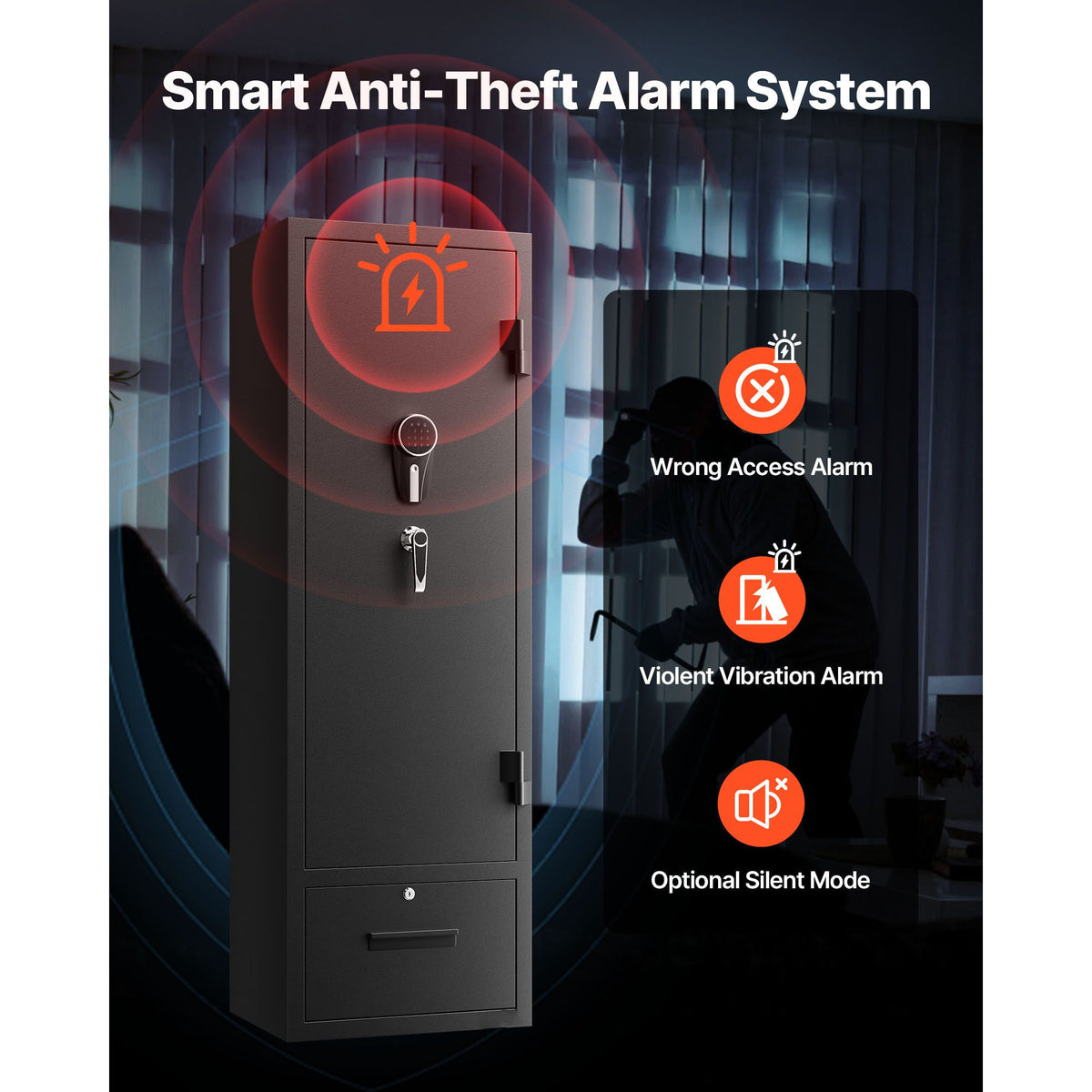 4 Gun Safe, Long Gun Cabinet for Rifles and Pistols, Quick Access Rifle Safe with 2 Ammo Slots, 2 Pistol Pockets & 2 Adjustable Racks, Large Digital Cabinet with Key and Password Lock