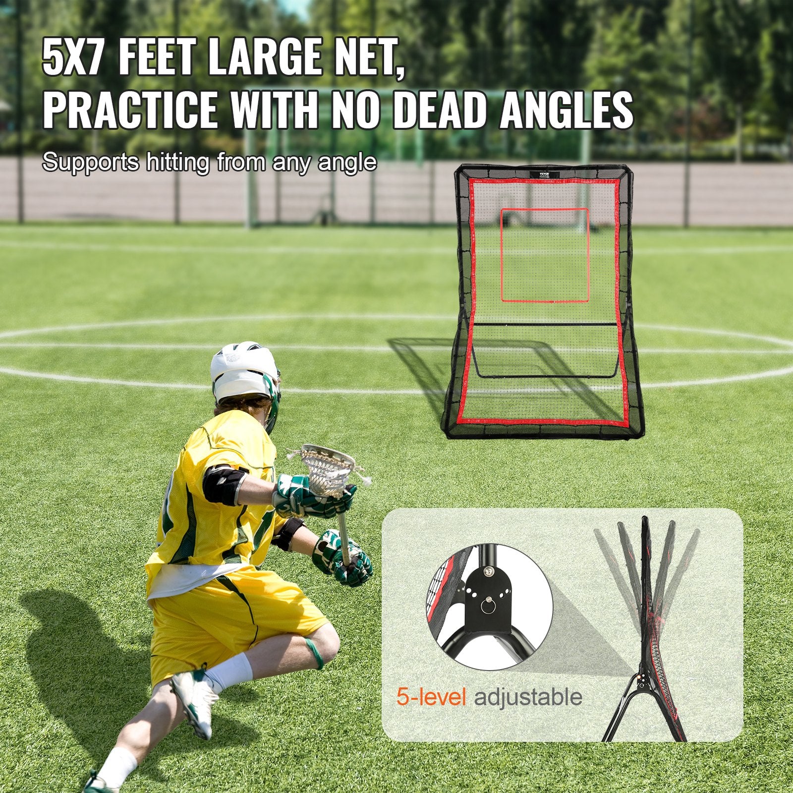 Basketball & Basketball Accessories: VEVOR Lacrosse Rebounder for Backyard, 5x7 Ft Volleyball Bounce Back Net, Pitchback Throwback Baseball Softball Return Training Screen, Adjustable Angle Shooting Practice Training Wall with Target