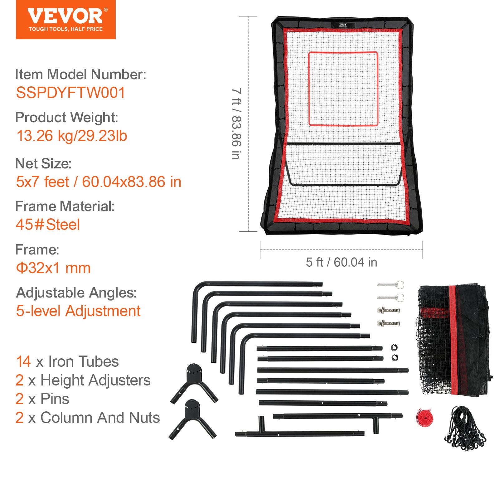 Basketball & Basketball Accessories: VEVOR Lacrosse Rebounder for Backyard, 5x7 Ft Volleyball Bounce Back Net, Pitchback Throwback Baseball Softball Return Training Screen, Adjustable Angle Shooting Practice Training Wall with Target