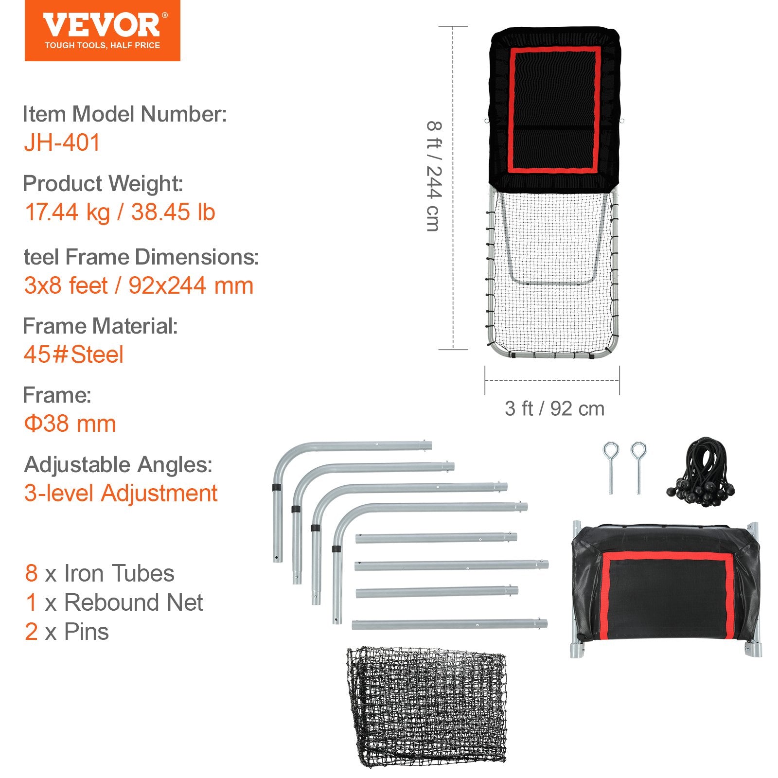 Basketball & Basketball Accessories: VEVOR Folding Lacrosse Rebounder for Backyard, 3x8 Ft Volleyball Bounce Back Net, Pitchback Throwback Baseball Softball Return Training Screen, Adjustable Angle Shooting Practice Training Wall, Black