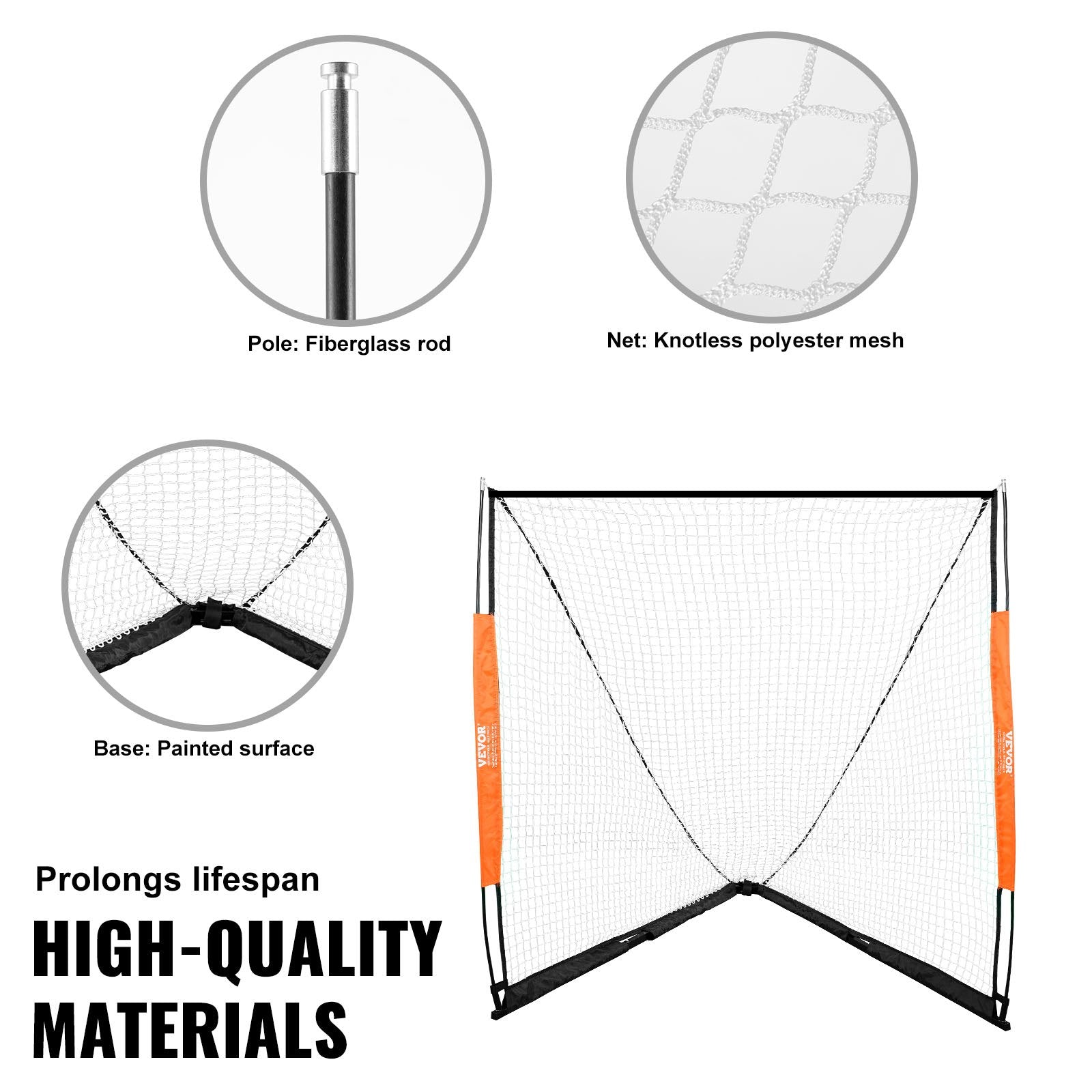 Basketball & Basketball Accessories: VEVOR Lacrosse Goal, 1.8mx1.8m Lacrosse Net, Portable Lacrosse Goal with Carry Bag, Fiberglass Rod Backyard Lacrosse Training Equipment, Easy Setup Collegiate Goal, Perfect for Youth Adult Training