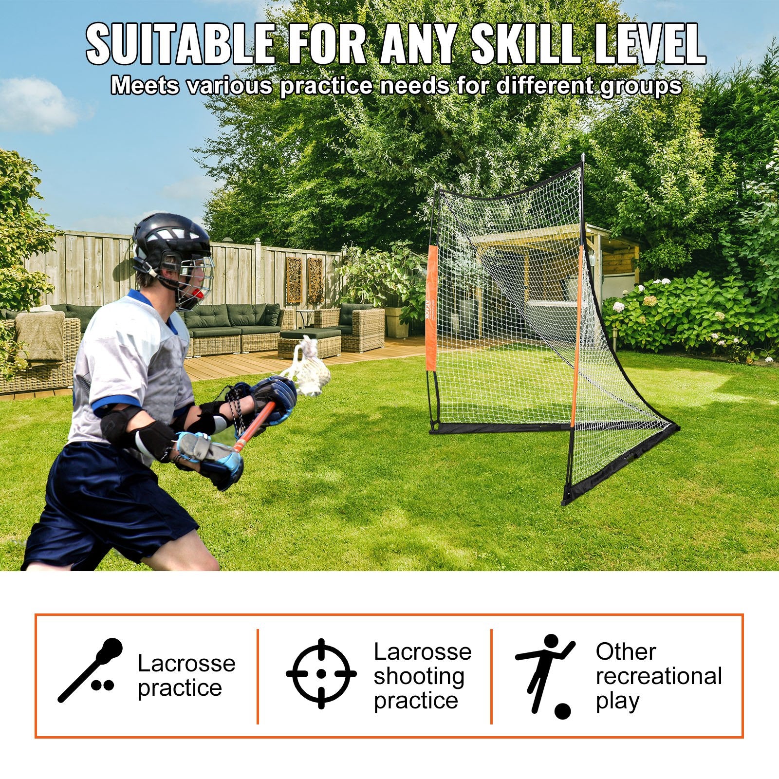 Basketball & Basketball Accessories: VEVOR Lacrosse Goal, 1.8mx1.8m Lacrosse Net, Portable Lacrosse Goal with Carry Bag, Fiberglass Rod Backyard Lacrosse Training Equipment, Easy Setup Collegiate Goal, Perfect for Youth Adult Training