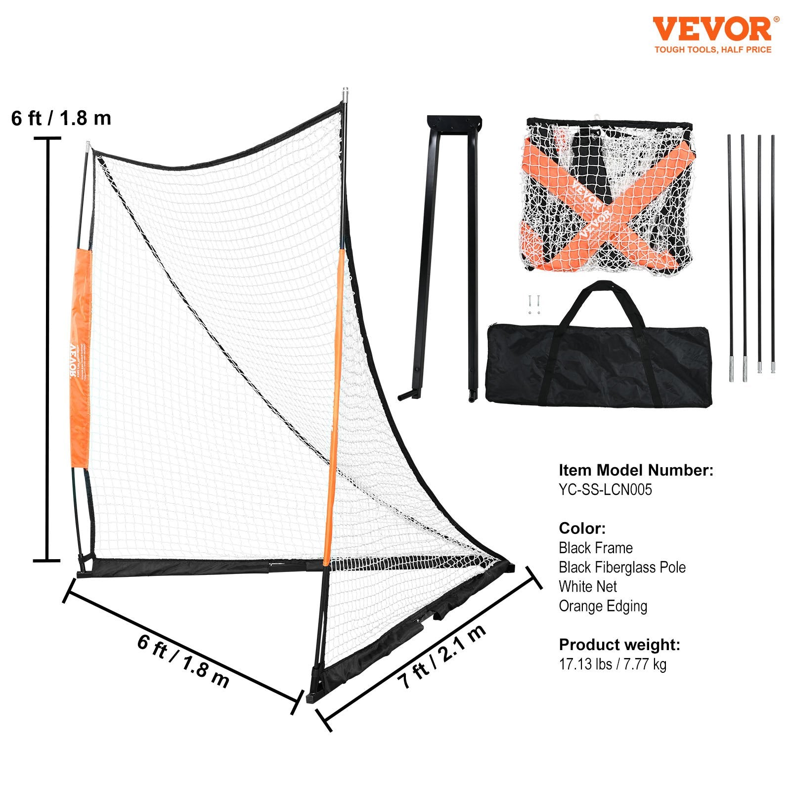 Basketball & Basketball Accessories: VEVOR Lacrosse Goal, 1.8mx1.8m Lacrosse Net, Portable Lacrosse Goal with Carry Bag, Fiberglass Rod Backyard Lacrosse Training Equipment, Easy Setup Collegiate Goal, Perfect for Youth Adult Training
