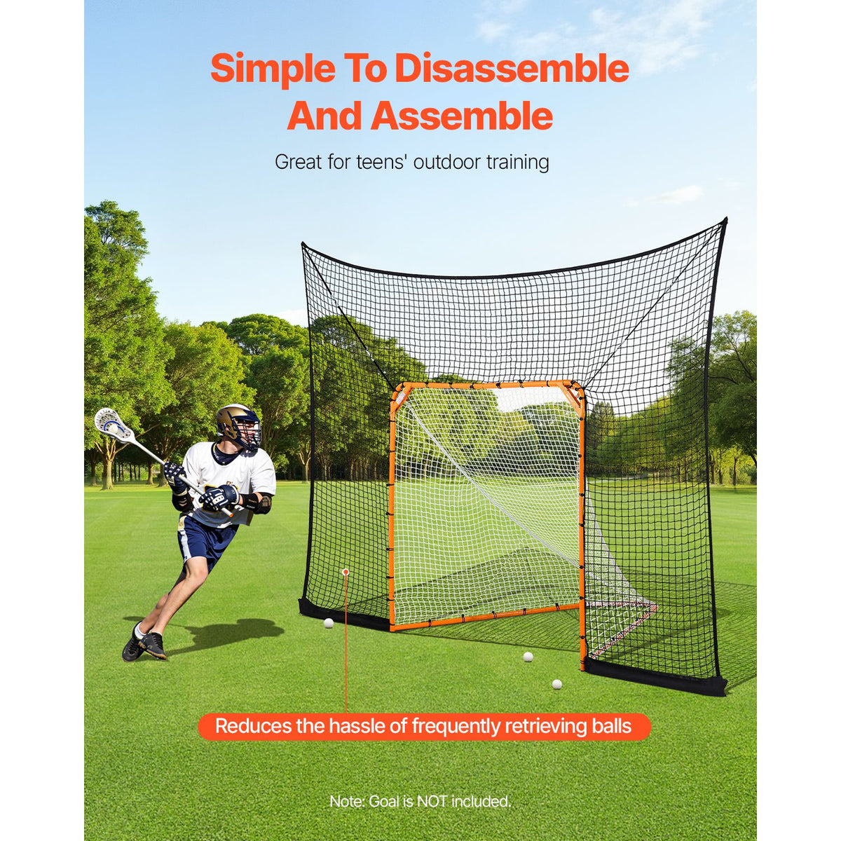 Hockey and Lacrosse Goal Backstop, 12x9 ft Lacrosse Net with Extended Coverage, Quick Easy Setup Complete Accessories Training Net, Backyard Lacrosse Equipment, for Youth Adult (NET ONLY)
