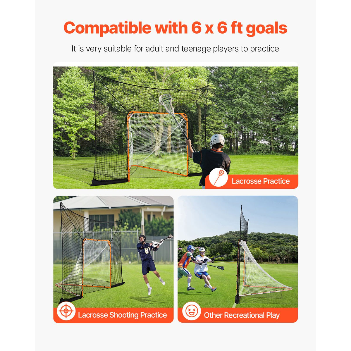 Hockey and Lacrosse Goal Backstop, 12x9 ft Lacrosse Net with Extended Coverage, Quick Easy Setup Complete Accessories Training Net, Backyard Lacrosse Equipment, for Youth Adult (NET ONLY)