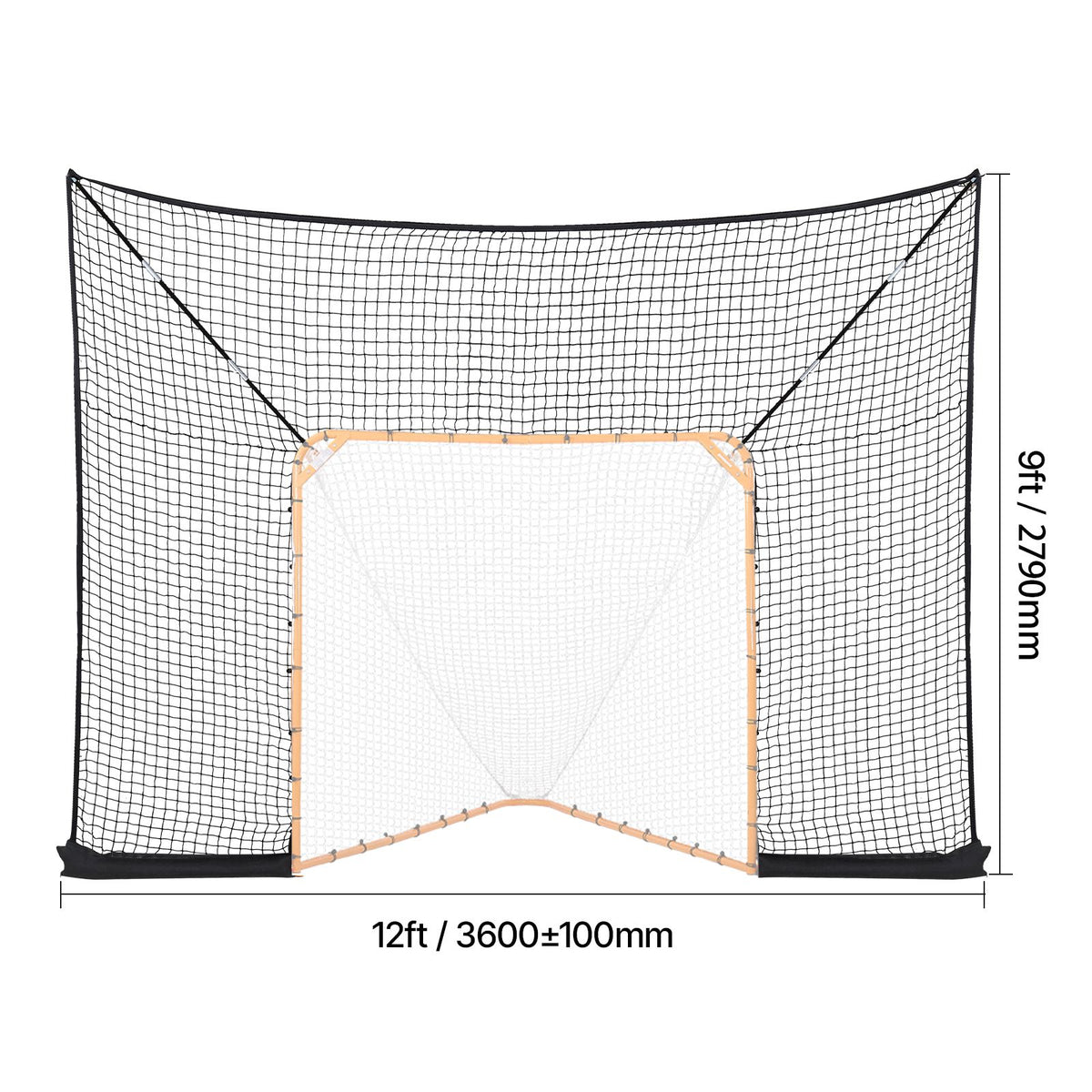 Hockey and Lacrosse Goal Backstop, 12x9 ft Lacrosse Net with Extended Coverage, Quick Easy Setup Complete Accessories Training Net, Backyard Lacrosse Equipment, for Youth Adult (NET ONLY)