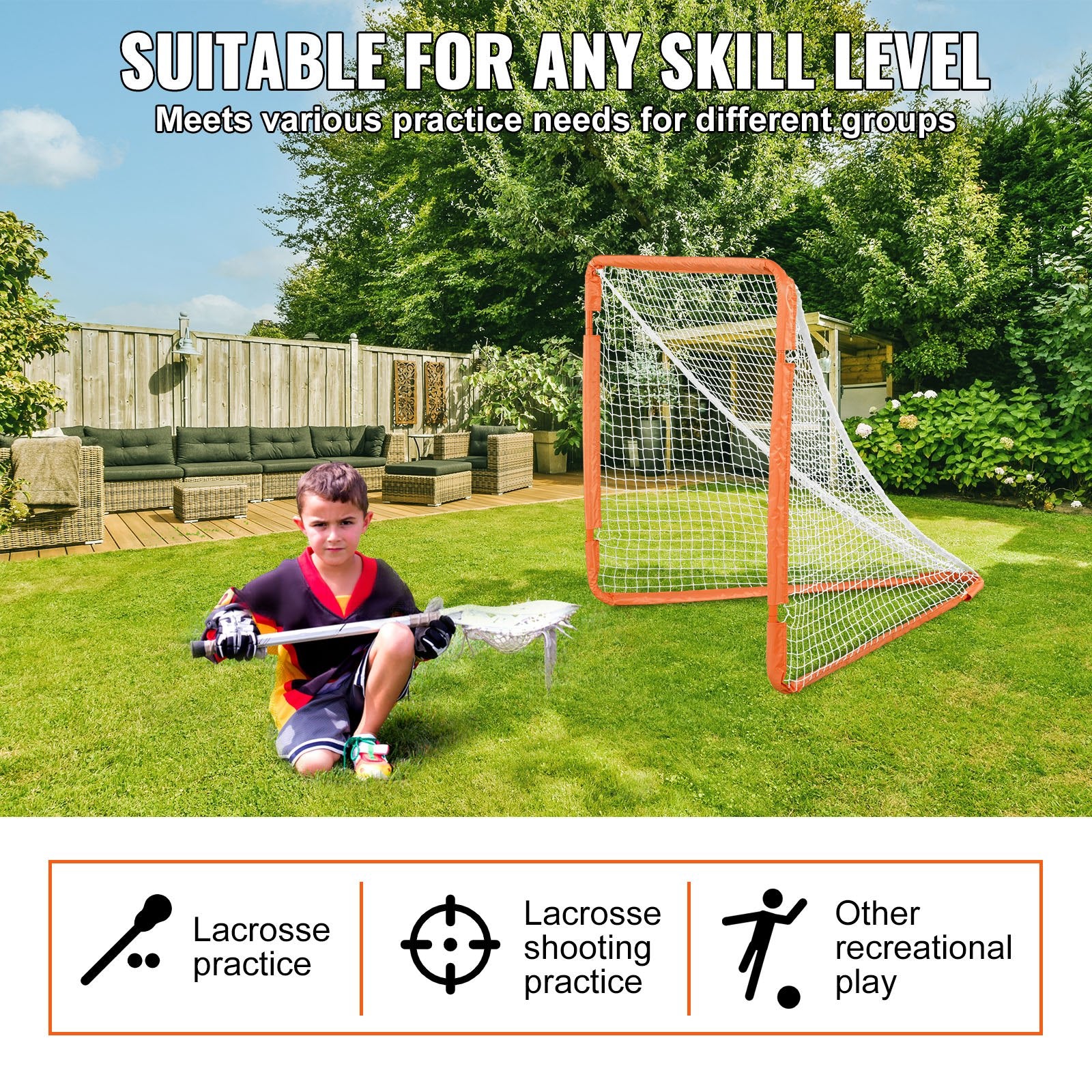 Basketball & Basketball Accessories: VEVOR Lacrosse Goal, 1.2 mx 1.2 m Small Kids Lacrosse Net, Folding Portable Lacrosse Goal with Carry Bag, Iron Frame Backyard Training Equipment, Quick & Easy Setup, Perfect for Youth Training, Orange
