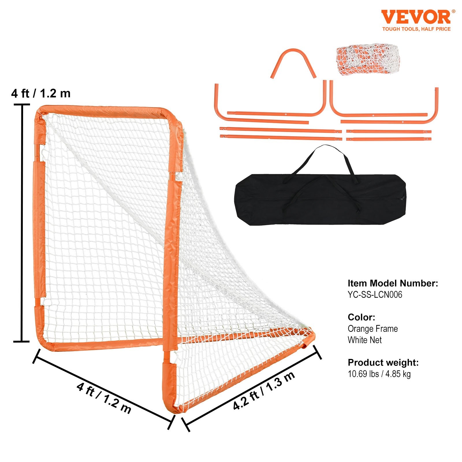 Basketball & Basketball Accessories: VEVOR Lacrosse Goal, 1.2 mx 1.2 m Small Kids Lacrosse Net, Folding Portable Lacrosse Goal with Carry Bag, Iron Frame Backyard Training Equipment, Quick & Easy Setup, Perfect for Youth Training, Orange