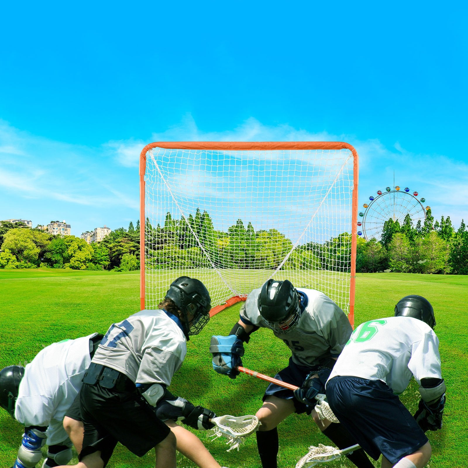 Basketball & Basketball Accessories: VEVOR Lacrosse Goal, 1.2 mx 1.2 m Small Kids Lacrosse Net, Folding Portable Lacrosse Goal with Carry Bag, Iron Frame Backyard Training Equipment, Quick & Easy Setup, Perfect for Youth Training, Orange