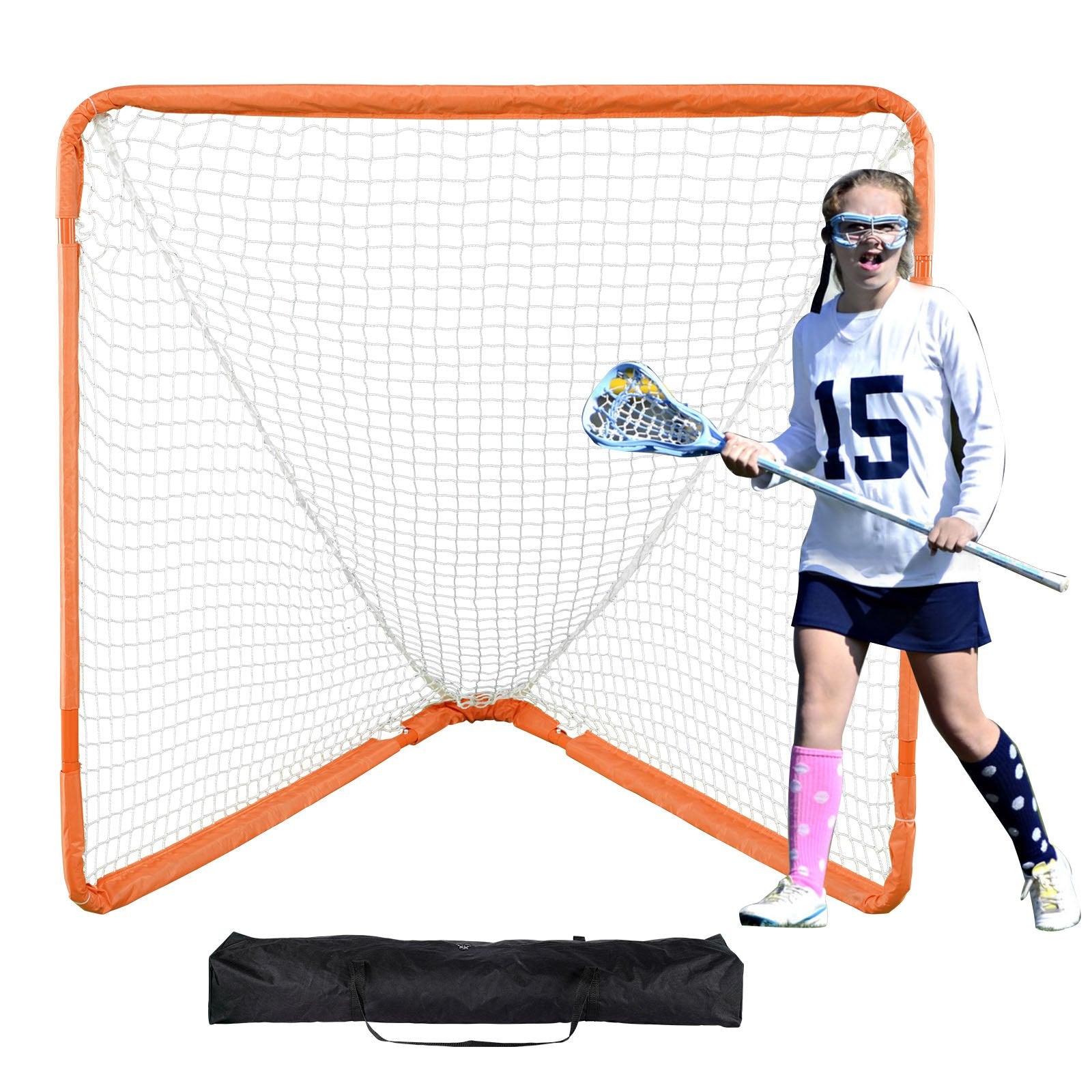 Basketball & Basketball Accessories: VEVOR Lacrosse Goal, 1.2 mx 1.2 m Small Kids Lacrosse Net, Folding Portable Lacrosse Goal with Carry Bag, Iron Frame Backyard Training Equipment, Quick & Easy Setup, Perfect for Youth Training, Orange