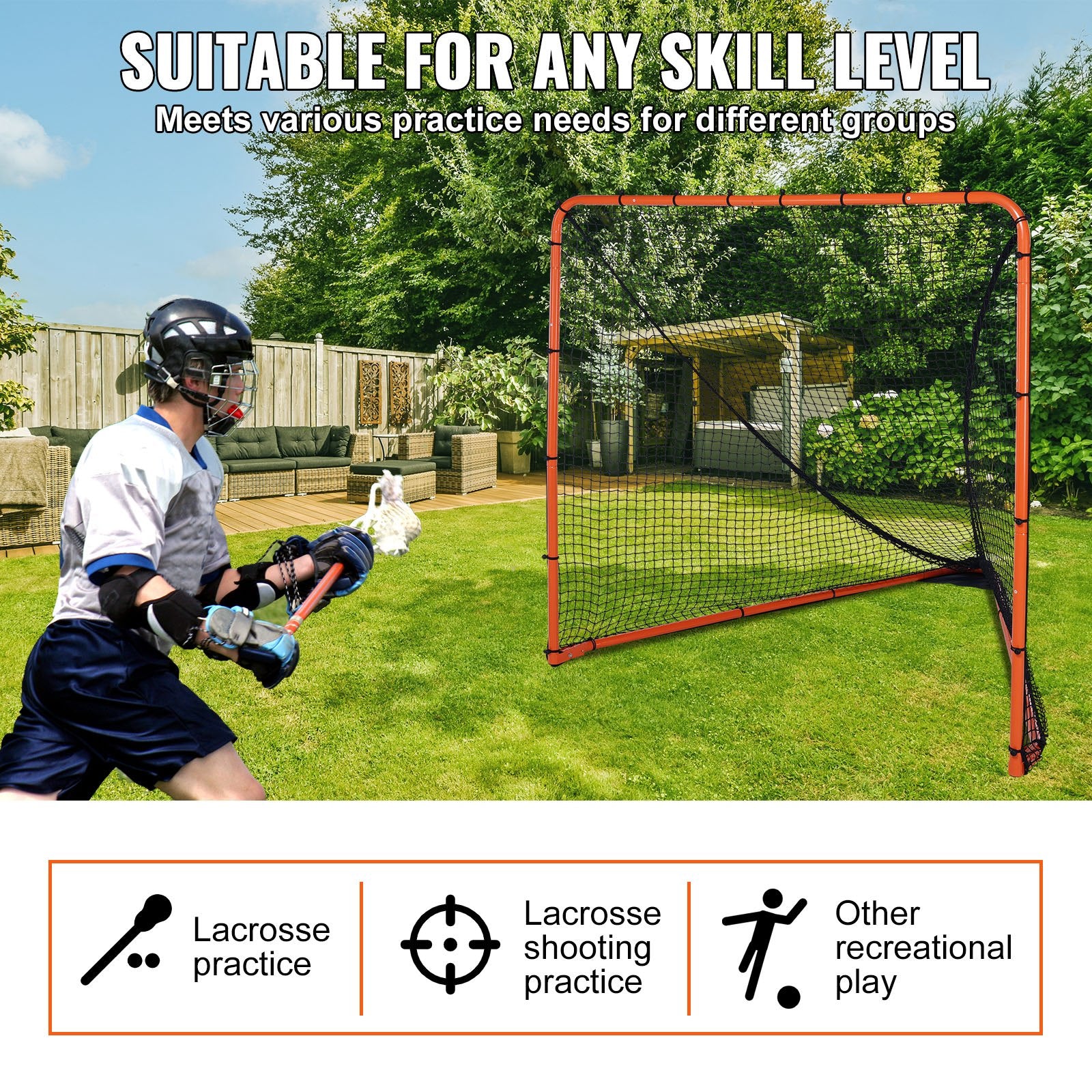 Lacrosse Goal, 1.8mx1.8m Lacrosse Net, Folding Portable Backyard Lacrosse Training Equipment, Steel Frame Training Net, Quick & Easy Setup Lacrosse Goal, Perfect for Youth Adult Training, Orange