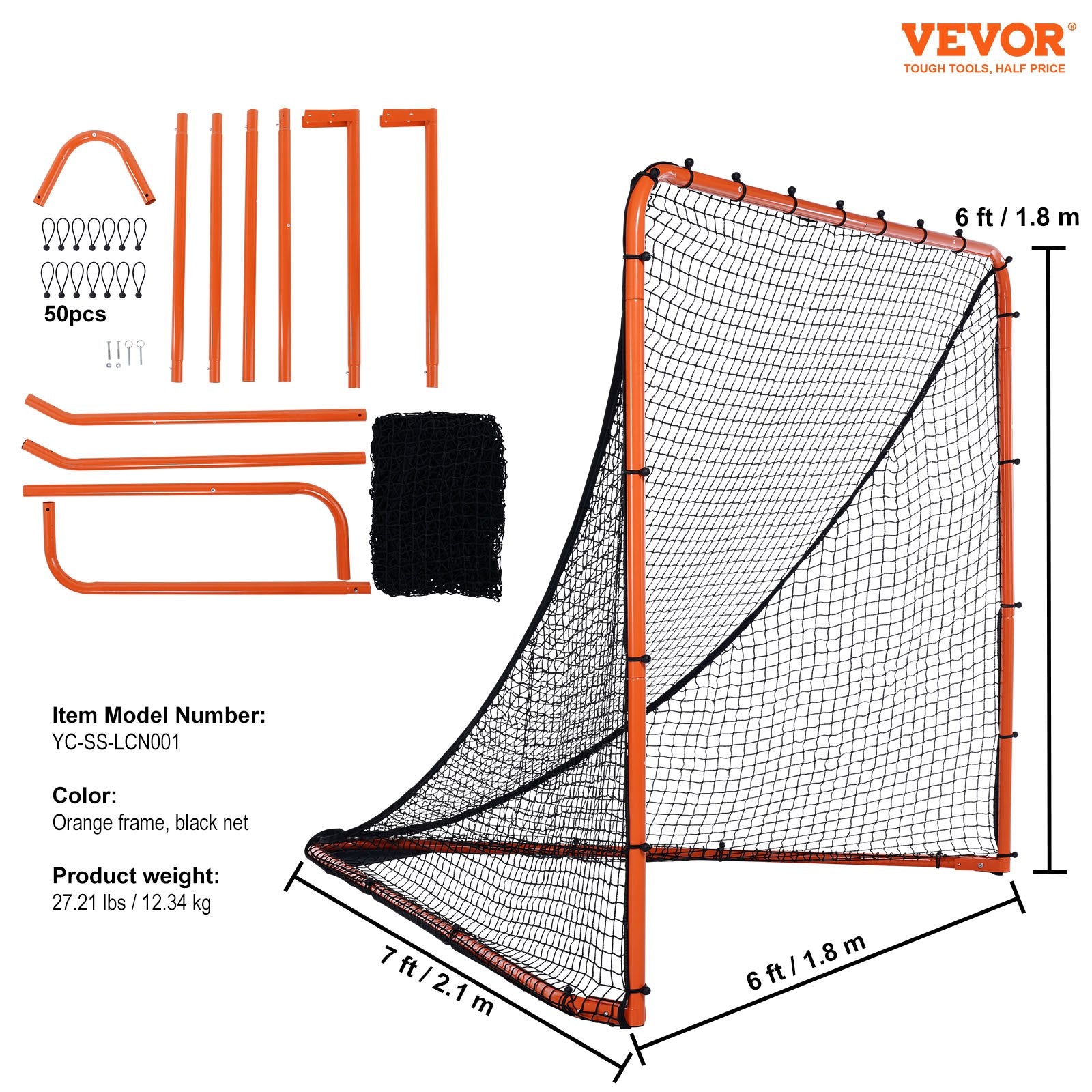 Lacrosse Goal, 1.8mx1.8m Lacrosse Net, Folding Portable Backyard Lacrosse Training Equipment, Steel Frame Training Net, Quick & Easy Setup Lacrosse Goal, Perfect for Youth Adult Training, Orange