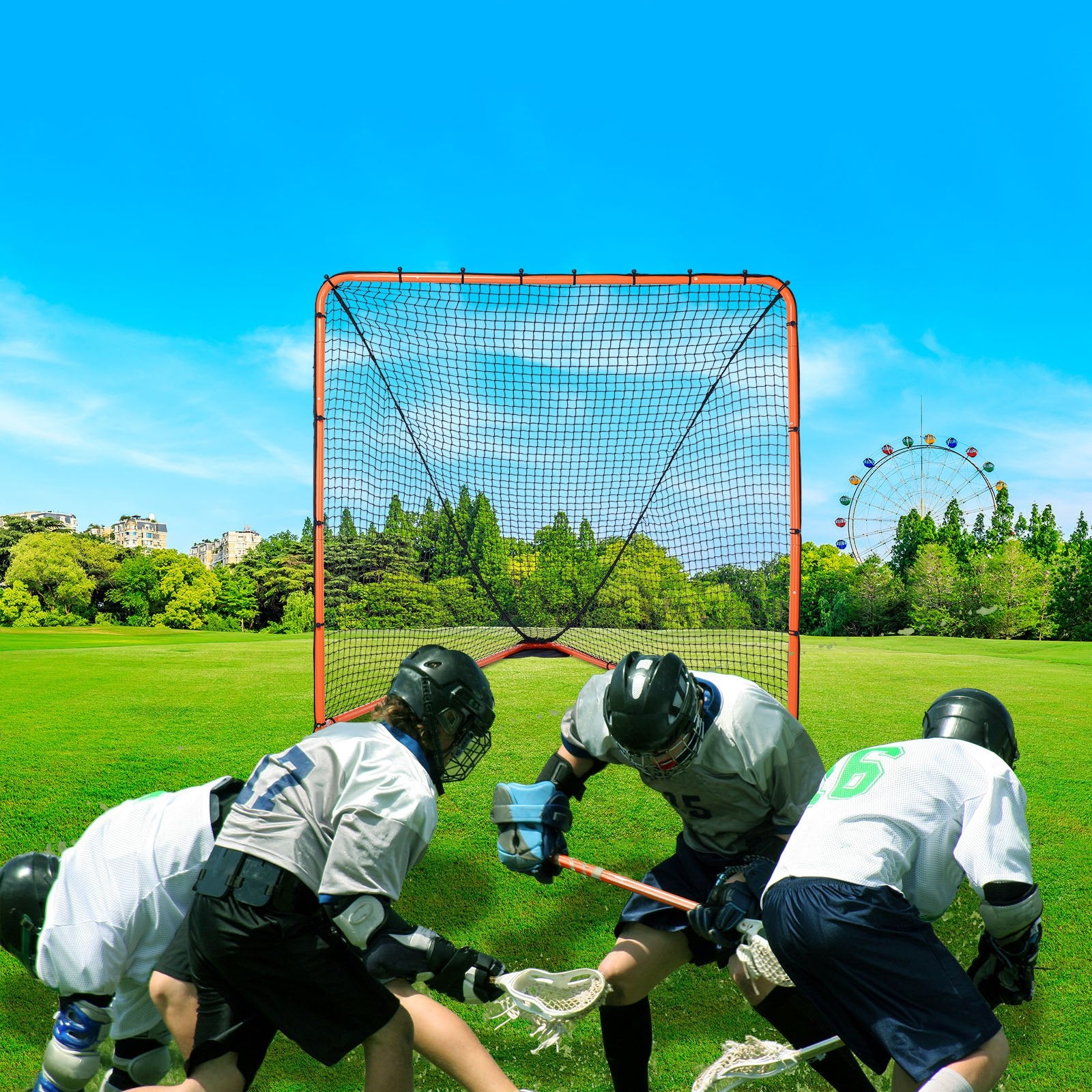 Lacrosse Goal, 1.8mx1.8m Lacrosse Net, Folding Portable Backyard Lacrosse Training Equipment, Steel Frame Training Net, Quick & Easy Setup Lacrosse Goal, Perfect for Youth Adult Training, Orange