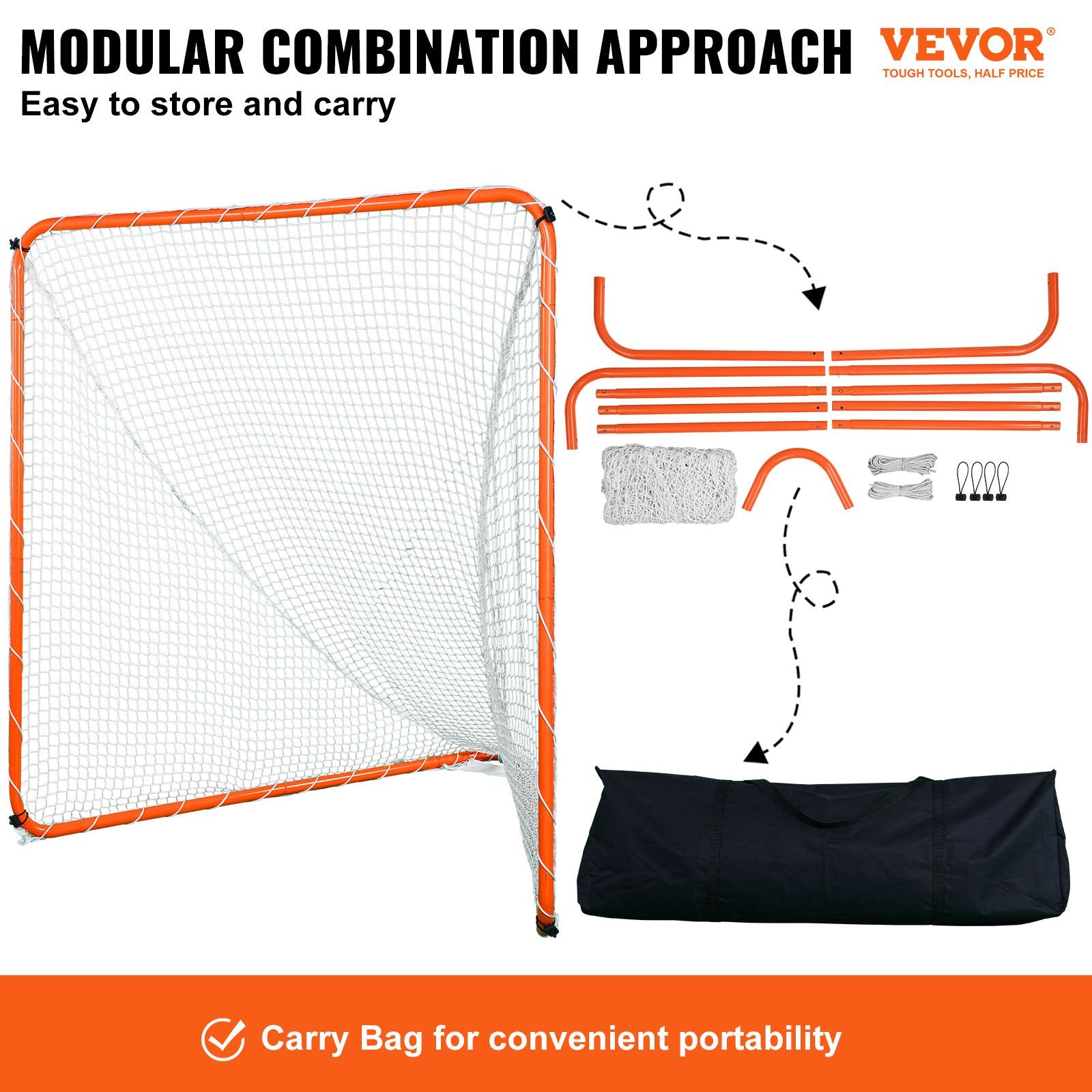 Basketball & Basketball Accessories: VEVOR Lacrosse Goal, 6' x 6' Lacrosse Net, Steel Frame Backyard Lacrosse Training Equipment, Portable Lacrosse Goal with Carry Bag, Quick & Easy Setup, Perfect for Youth Adult Training, Orange