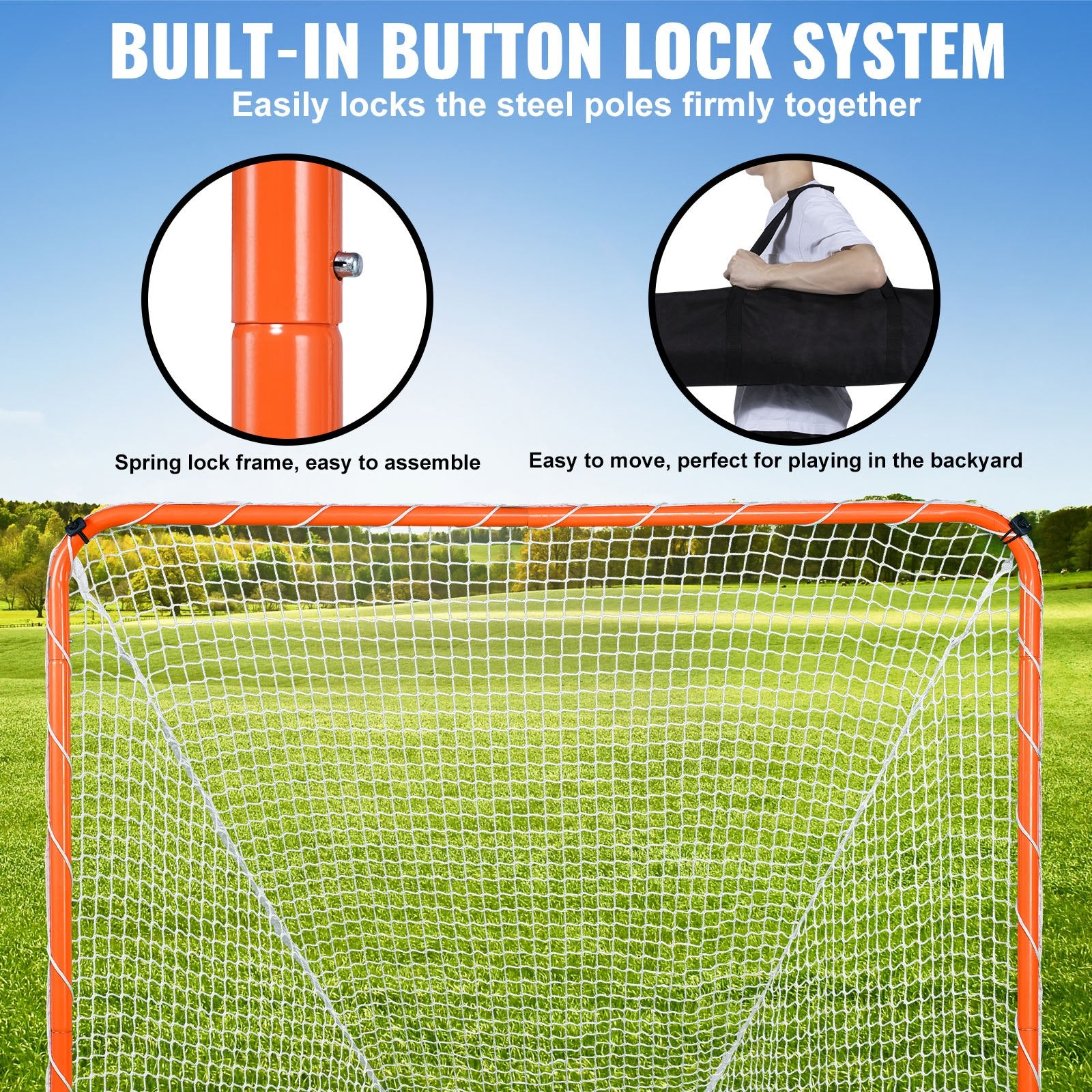 Basketball & Basketball Accessories: VEVOR Lacrosse Goal, 6' x 6' Lacrosse Net, Steel Frame Backyard Lacrosse Training Equipment, Portable Lacrosse Goal with Carry Bag, Quick & Easy Setup, Perfect for Youth Adult Training, Orange