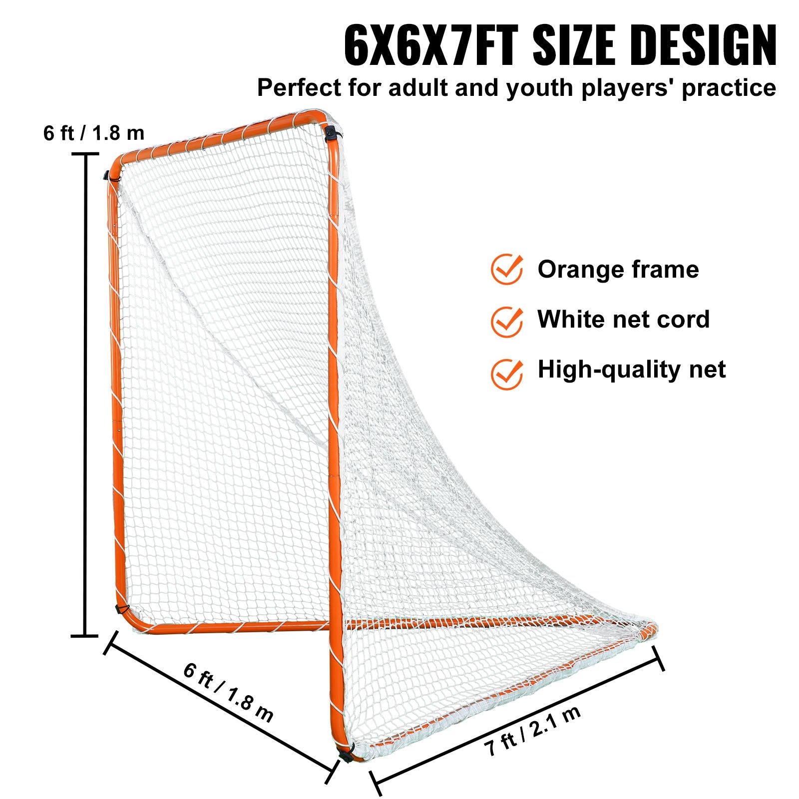 Basketball & Basketball Accessories: VEVOR Lacrosse Goal, 6' x 6' Lacrosse Net, Steel Frame Backyard Lacrosse Training Equipment, Portable Lacrosse Goal with Carry Bag, Quick & Easy Setup, Perfect for Youth Adult Training, Orange